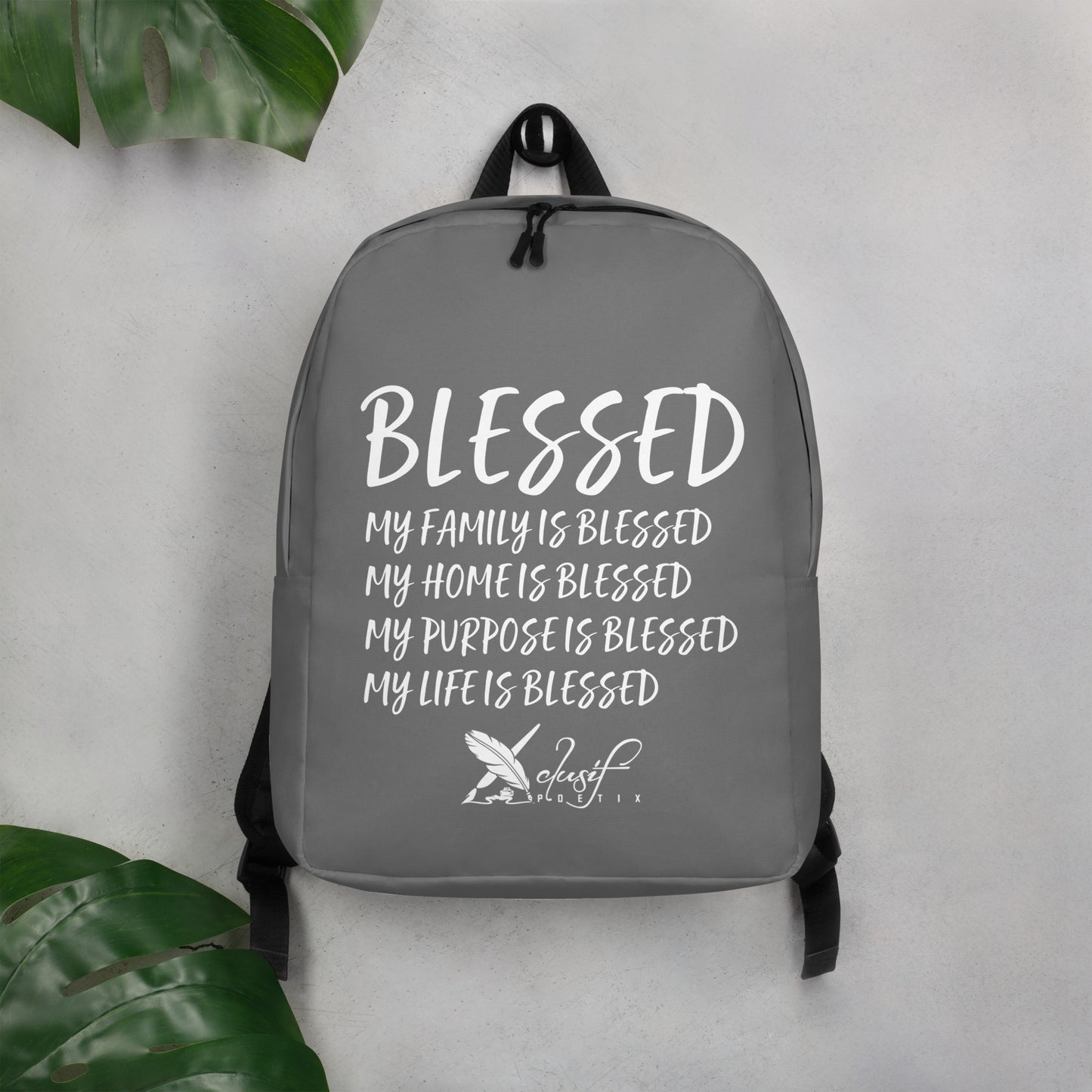 BLESSED BY XCLUSIF POETIX GREY & WHITE Minimalist Backpack