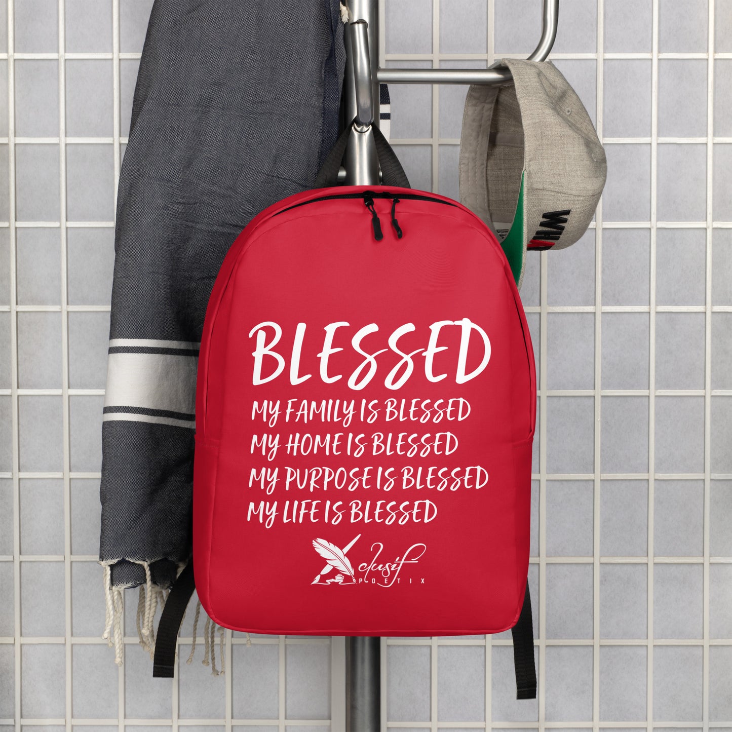 BLESSED BY XCLUSIF POETIX RED & WHITE Minimalist Backpack