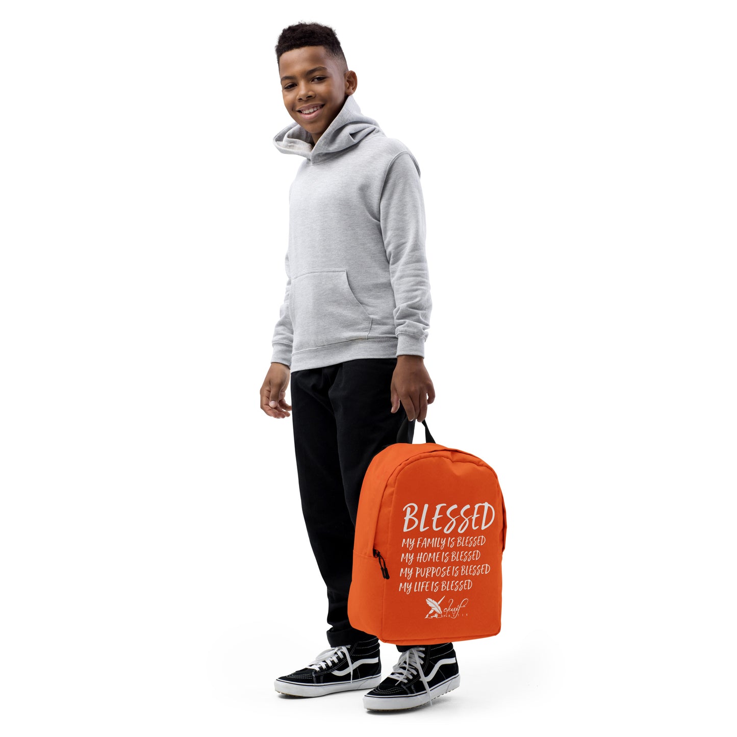 BLESSED BY XCLUSIF POETIX ORANGE & WHITE Minimalist Backpack