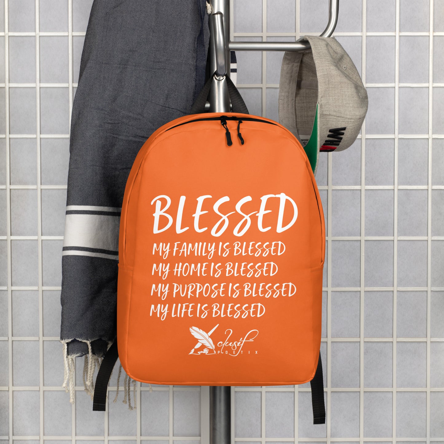 BLESSED BY XCLUSIF POETIX ORANGE & WHITE Minimalist Backpack