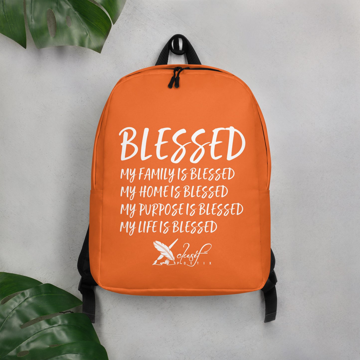 BLESSED BY XCLUSIF POETIX ORANGE & WHITE Minimalist Backpack