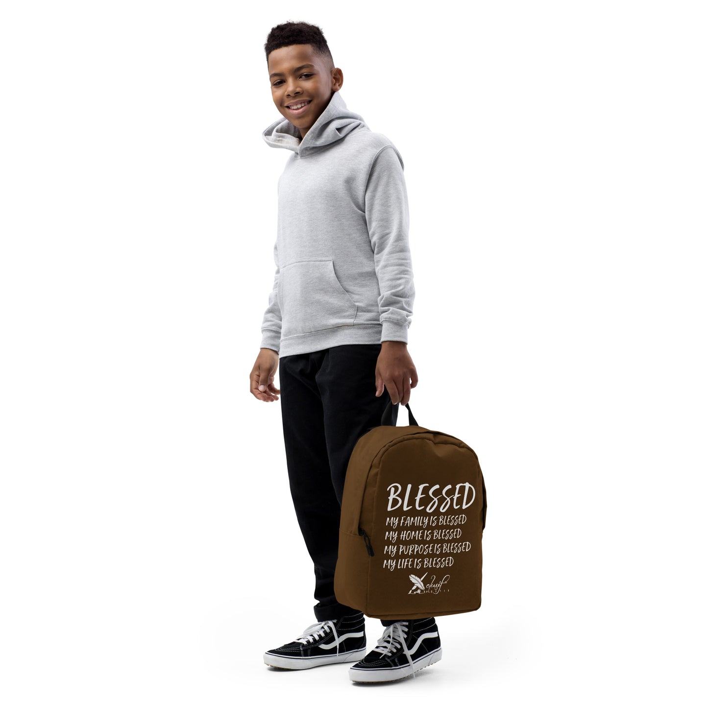 BLESSED BY XCLUSIF POETIX BROWN & WHITE Minimalist Backpack