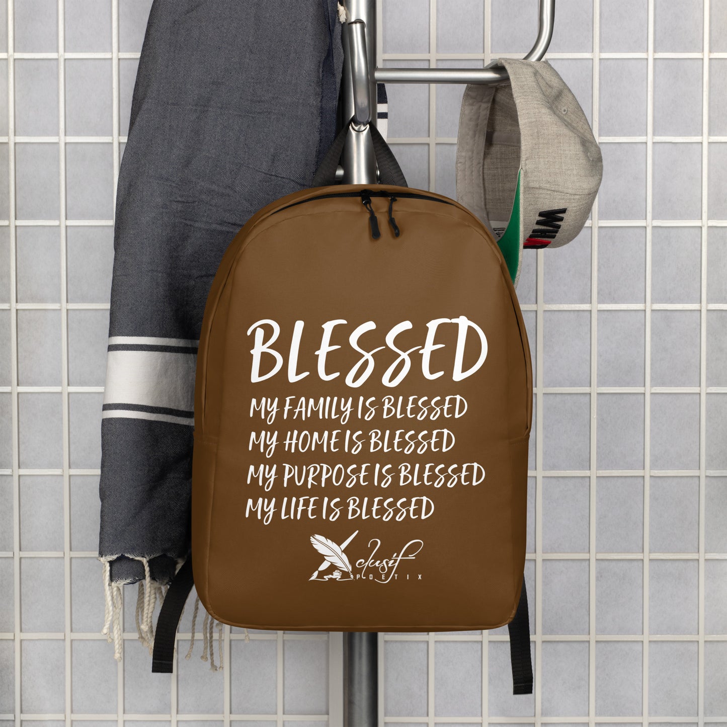 BLESSED BY XCLUSIF POETIX BROWN & WHITE Minimalist Backpack