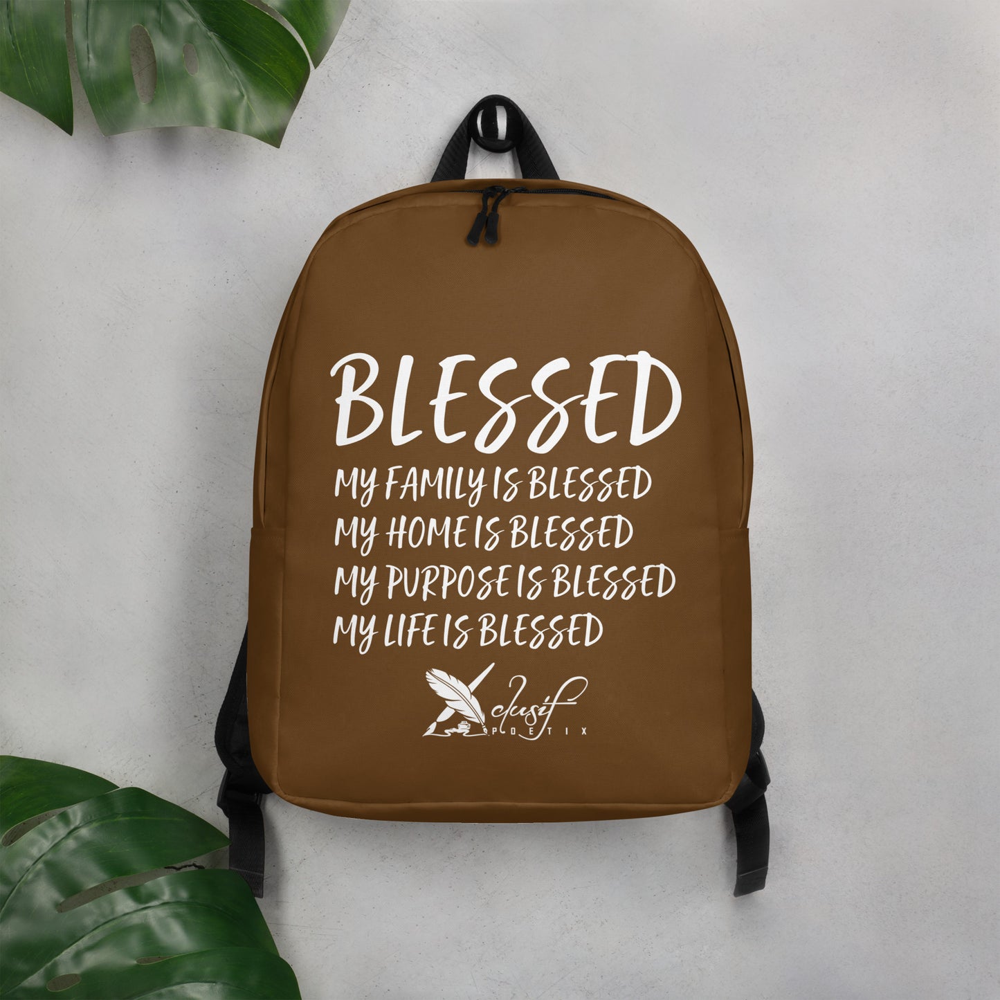 BLESSED BY XCLUSIF POETIX BROWN & WHITE Minimalist Backpack