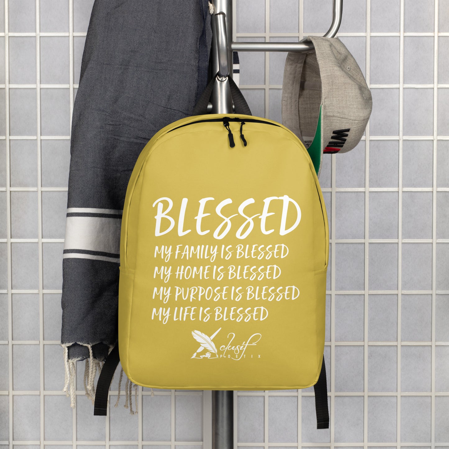 BLESSED BY XCLUSIF POETIX GOLD & WHITE Minimalist Backpack