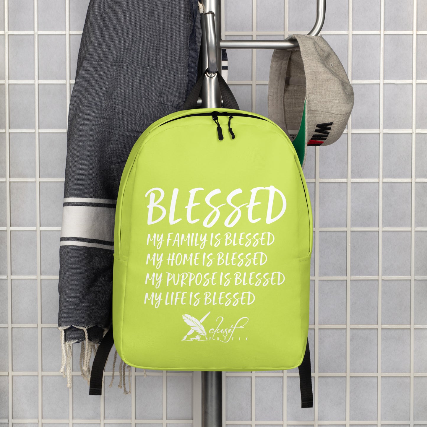 BLESSED BY XCLUSIF POETIX LIGHT GREEN & WHITE Minimalist Backpack