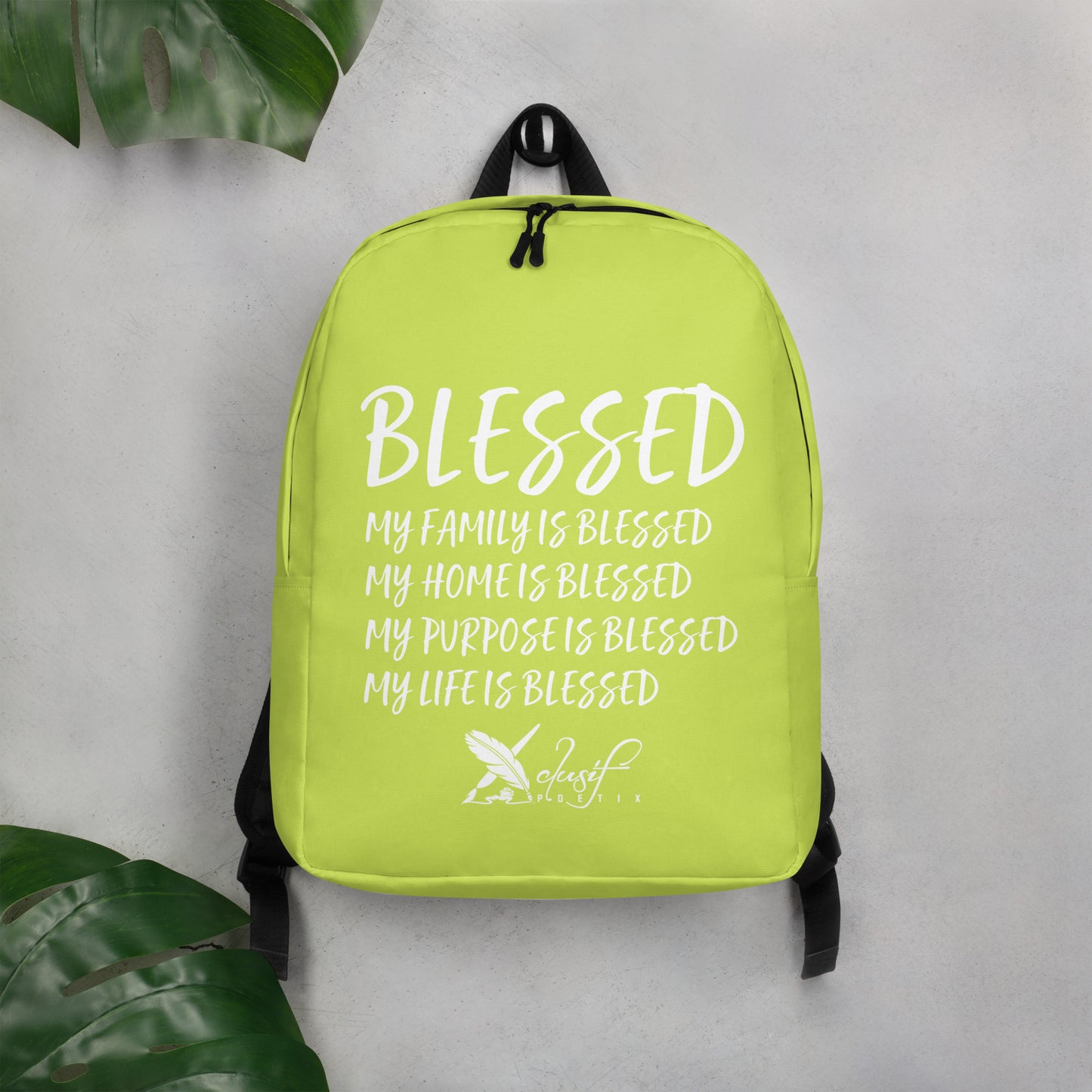 BLESSED BY XCLUSIF POETIX LIGHT GREEN & WHITE Minimalist Backpack