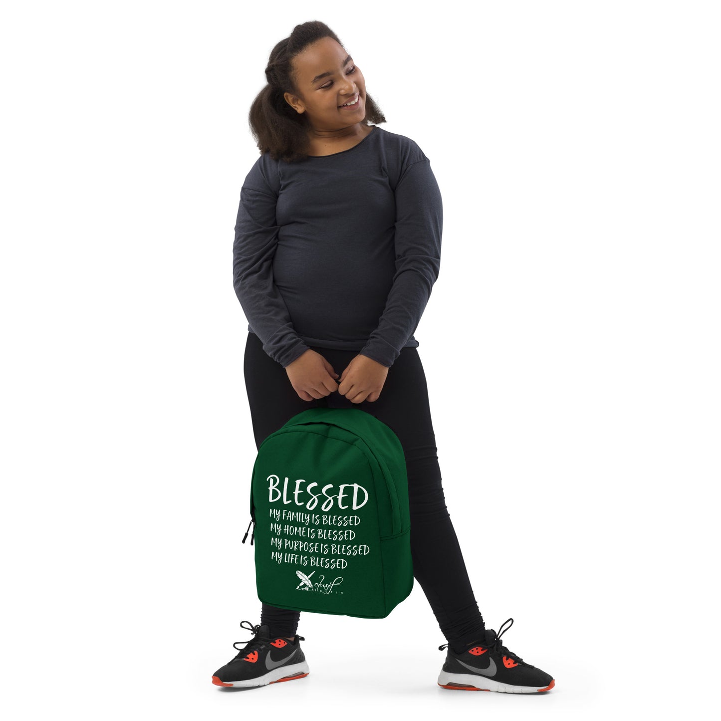 BLESSED BY XCLUSIF POETIX FOREST GREEN & WHITE Minimalist Backpack