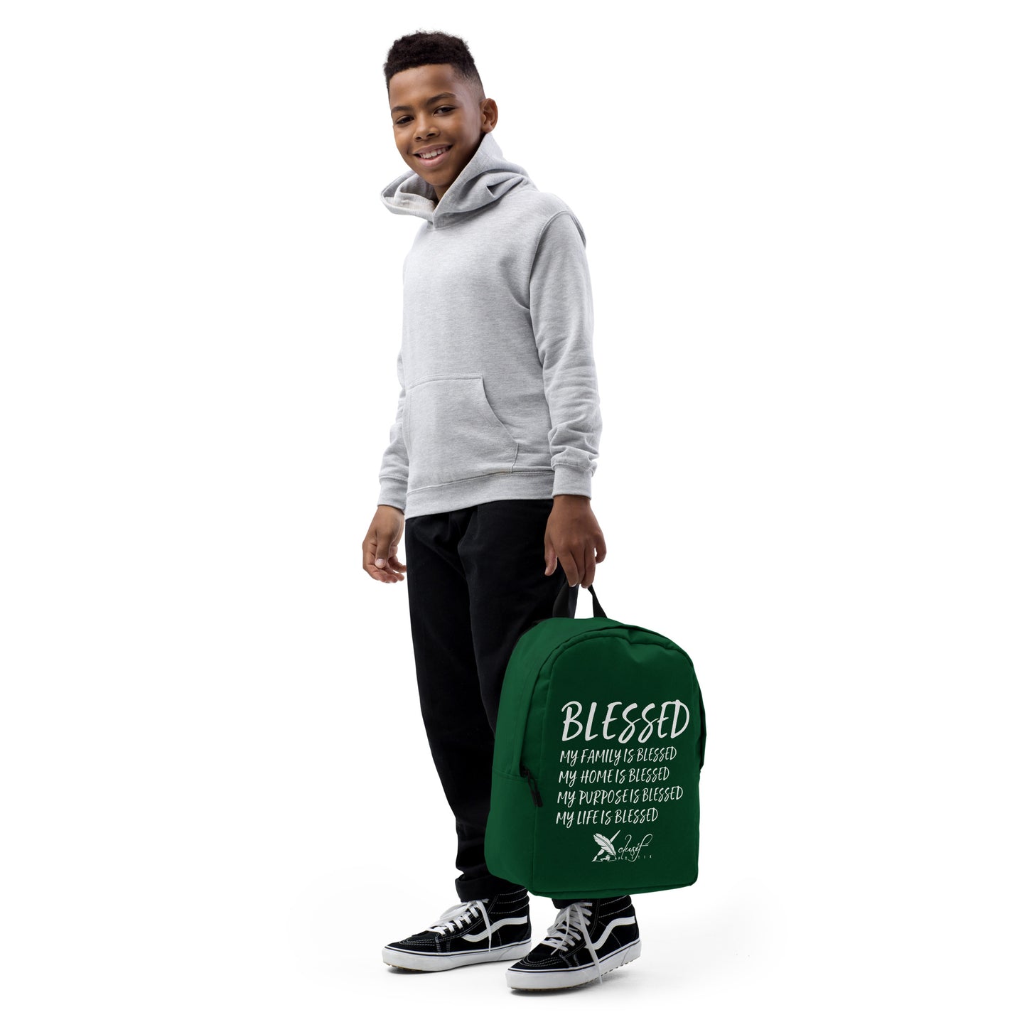 BLESSED BY XCLUSIF POETIX FOREST GREEN & WHITE Minimalist Backpack