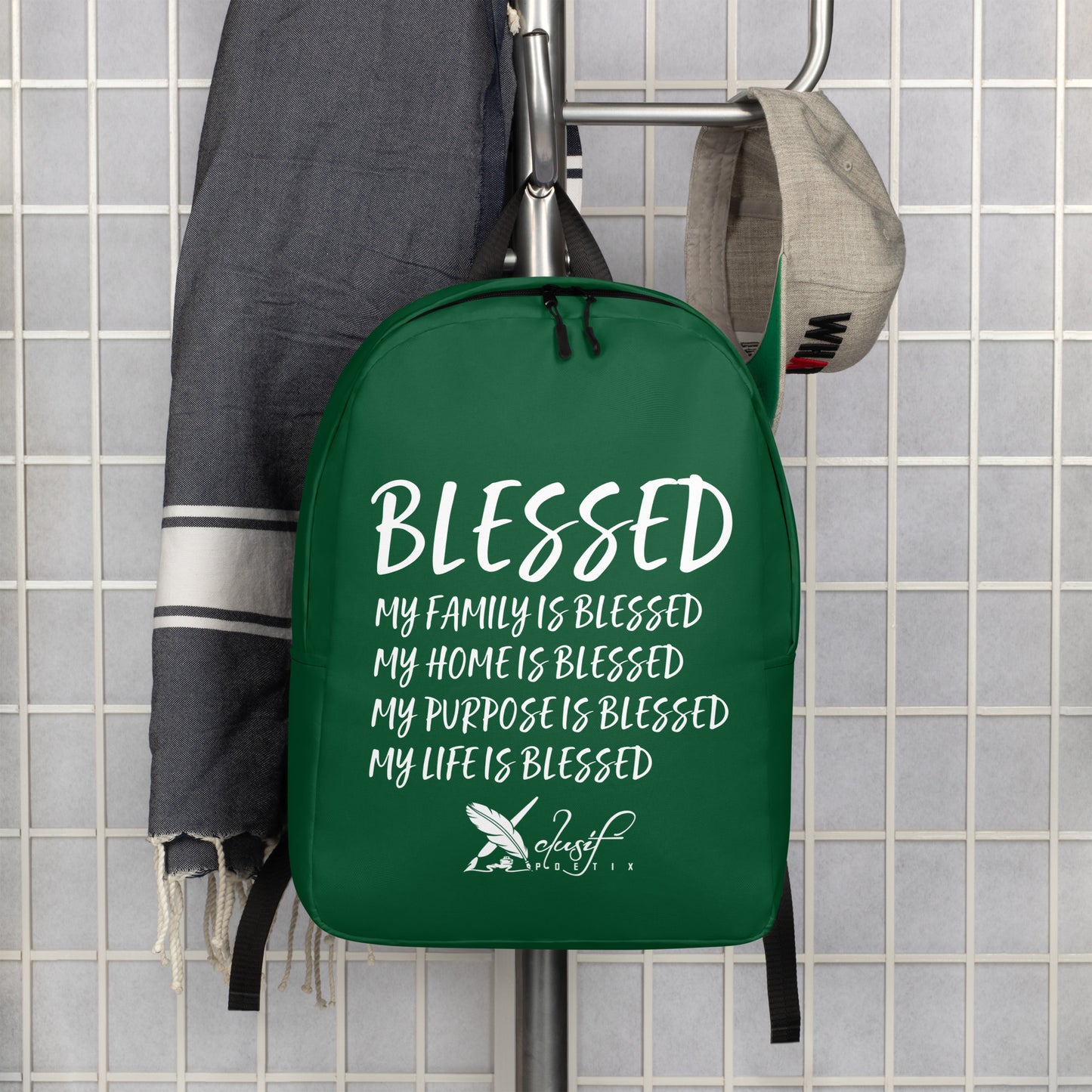 BLESSED BY XCLUSIF POETIX FOREST GREEN & WHITE Minimalist Backpack