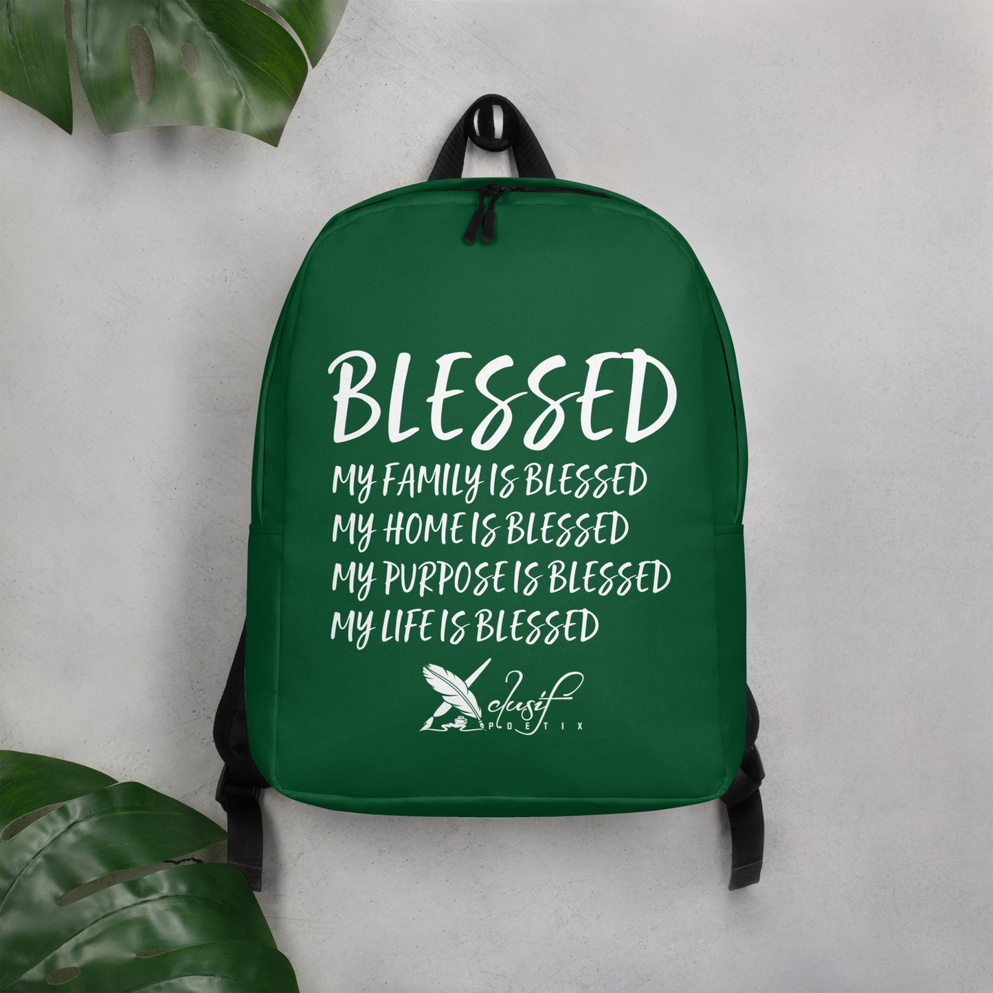 BLESSED BY XCLUSIF POETIX FOREST GREEN & WHITE Minimalist Backpack