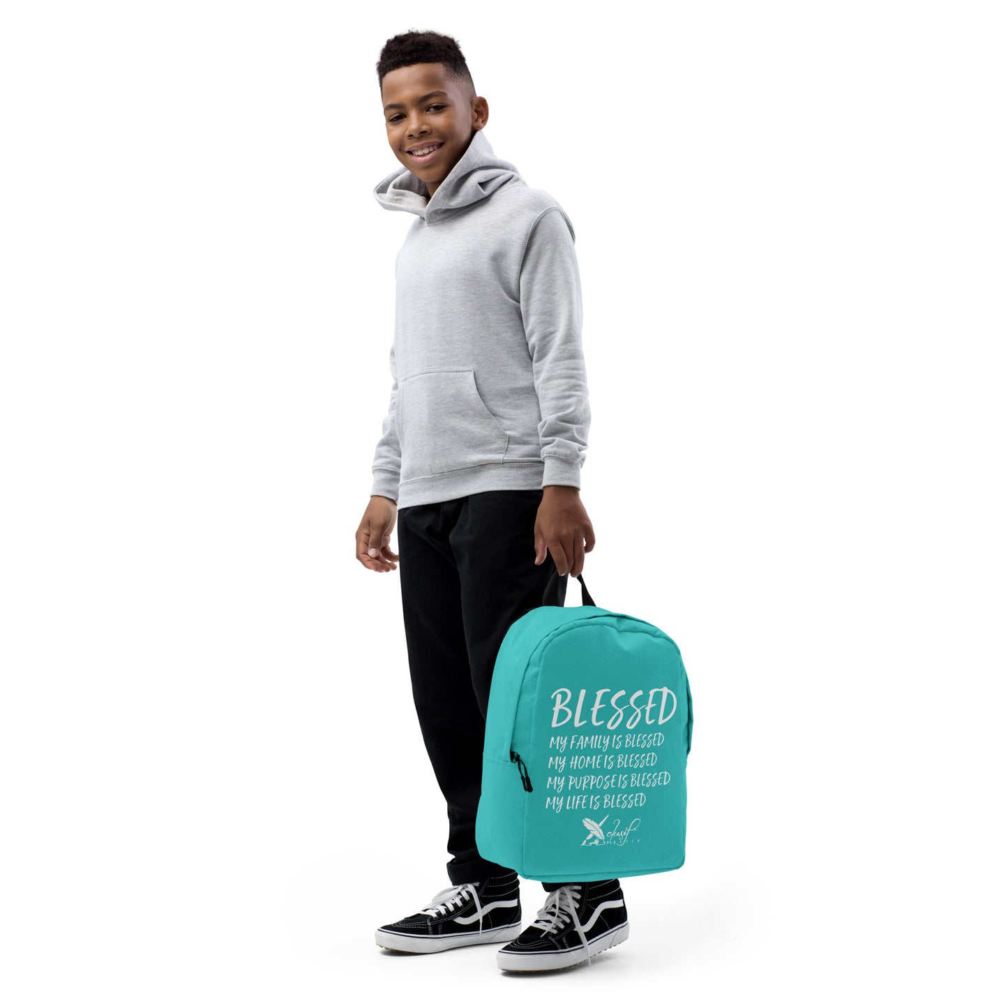 BLESSED BY XCLUSIF POETIX TURQUOISE & WHITE Minimalist Backpack