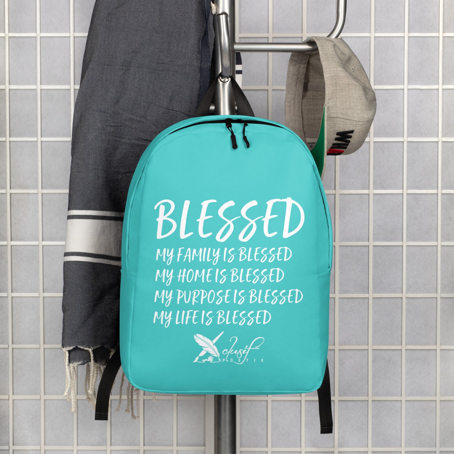 BLESSED BY XCLUSIF POETIX TURQUOISE & WHITE Minimalist Backpack