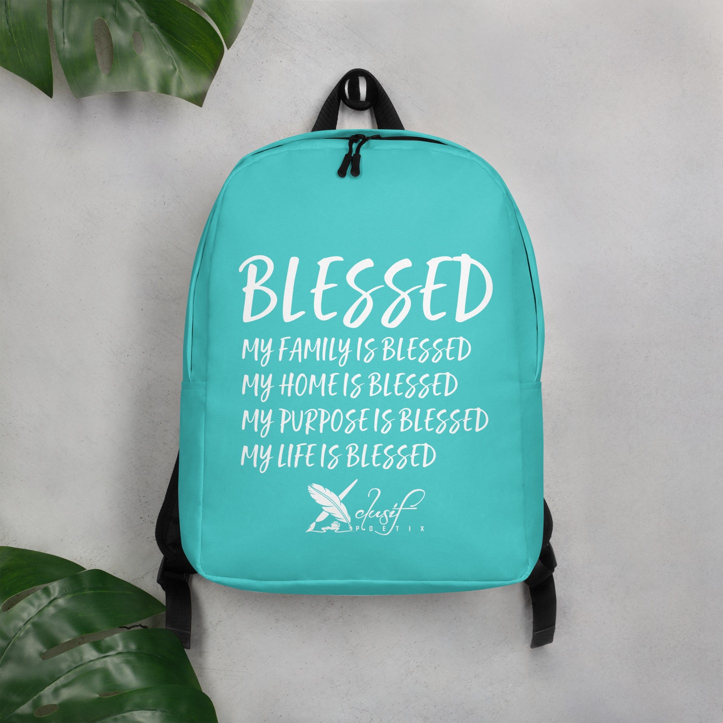 BLESSED BY XCLUSIF POETIX TURQUOISE & WHITE Minimalist Backpack