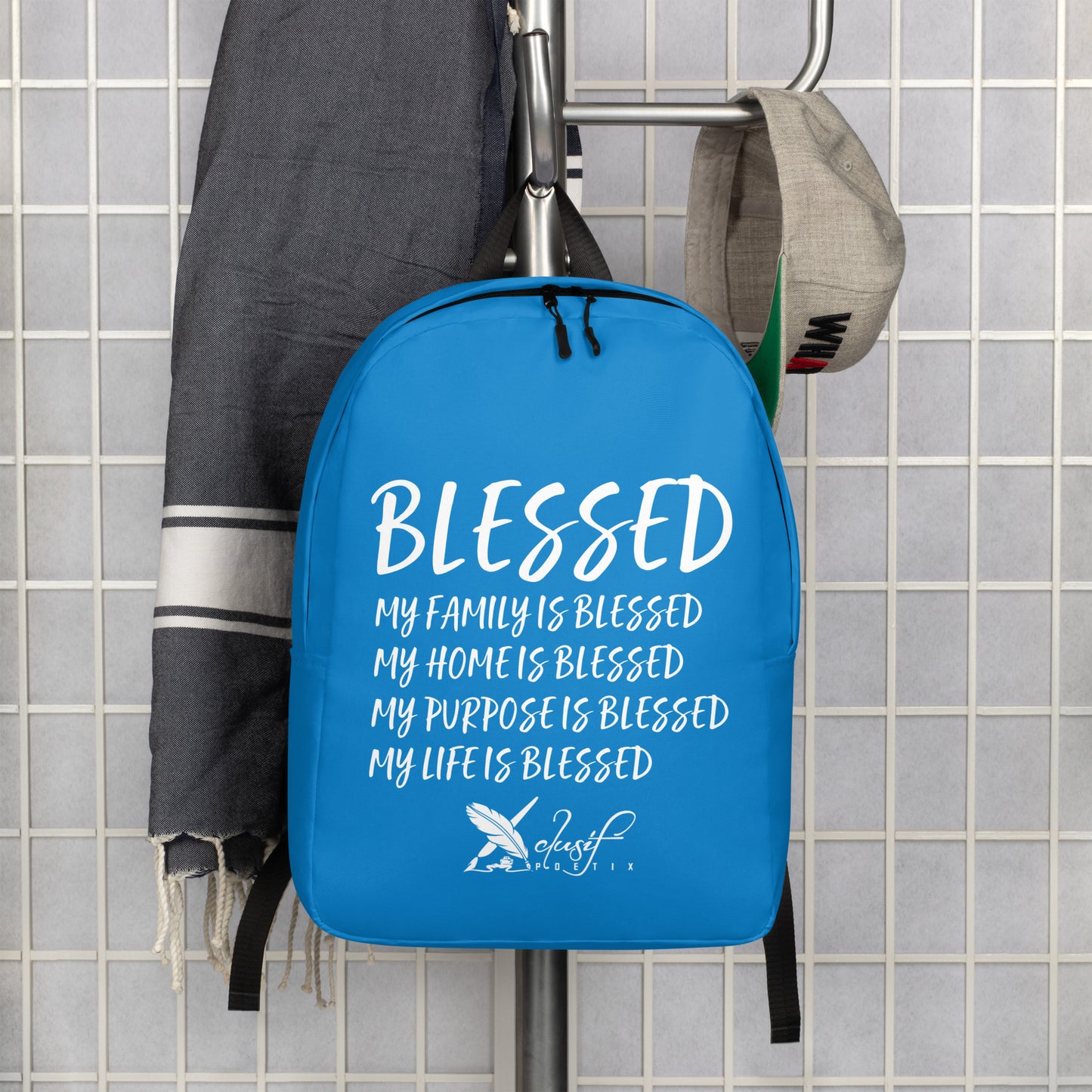 BLESSED BY XCLUSIF POETIX BLUE & WHITE Minimalist Backpack