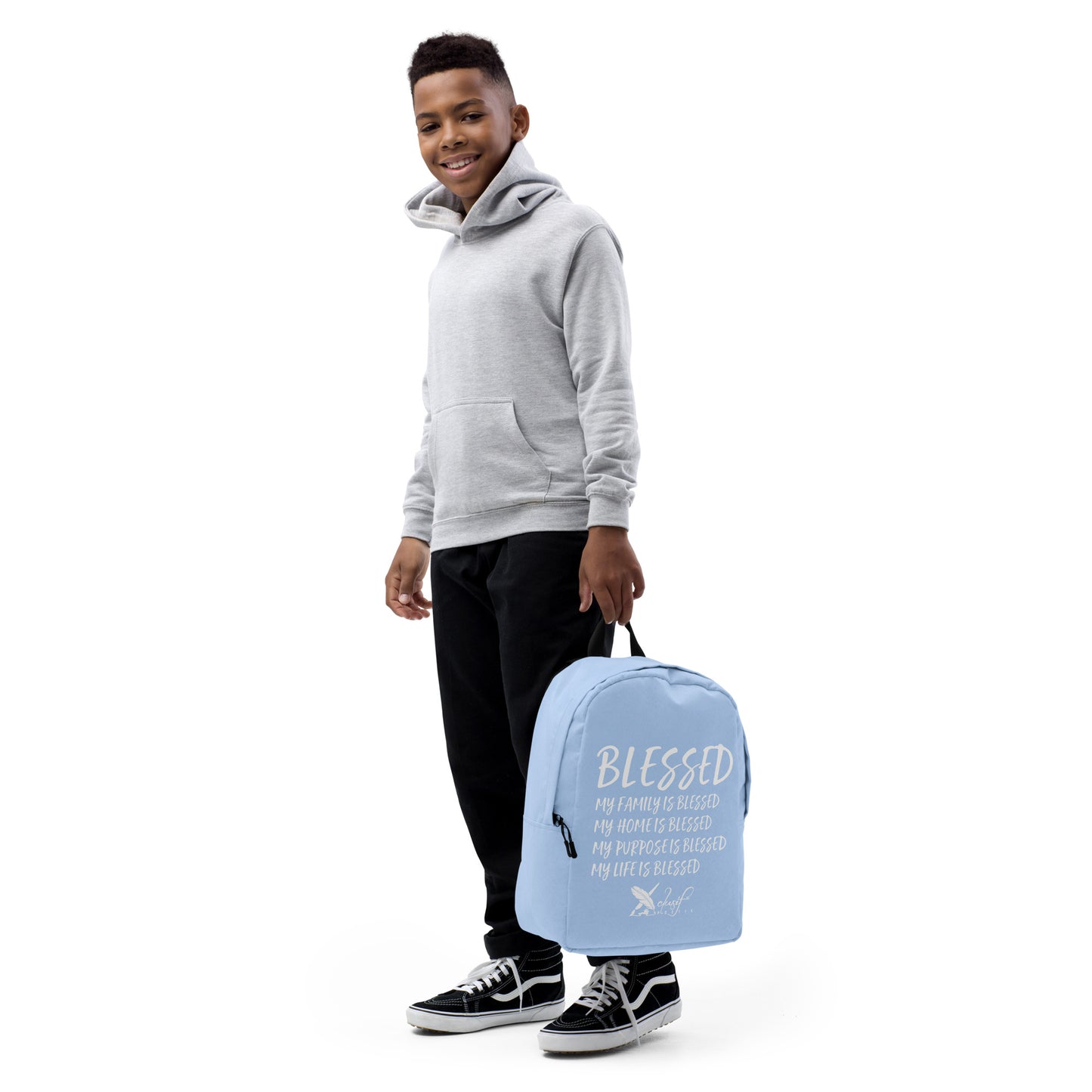 BLESSED BY XCLUSIF POETIX LIGHT BLUE & WHITE Minimalist Backpack