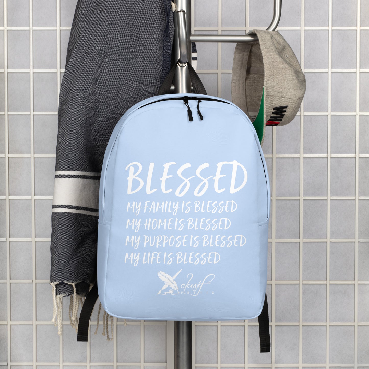 BLESSED BY XCLUSIF POETIX LIGHT BLUE & WHITE Minimalist Backpack