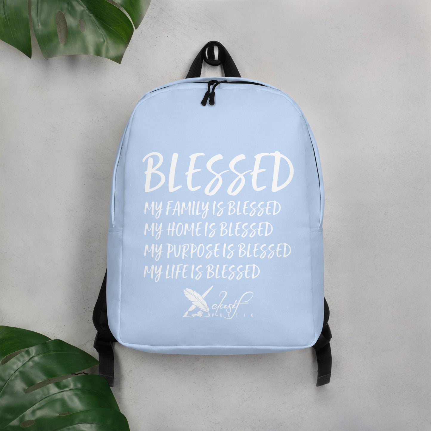 BLESSED BY XCLUSIF POETIX LIGHT BLUE & WHITE Minimalist Backpack