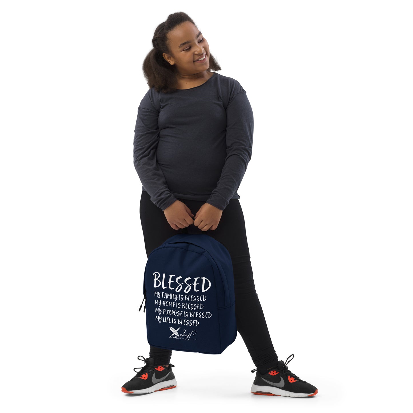 BLESSED BY XCLUSIF POETIX NAVY & WHITE Minimalist Backpack