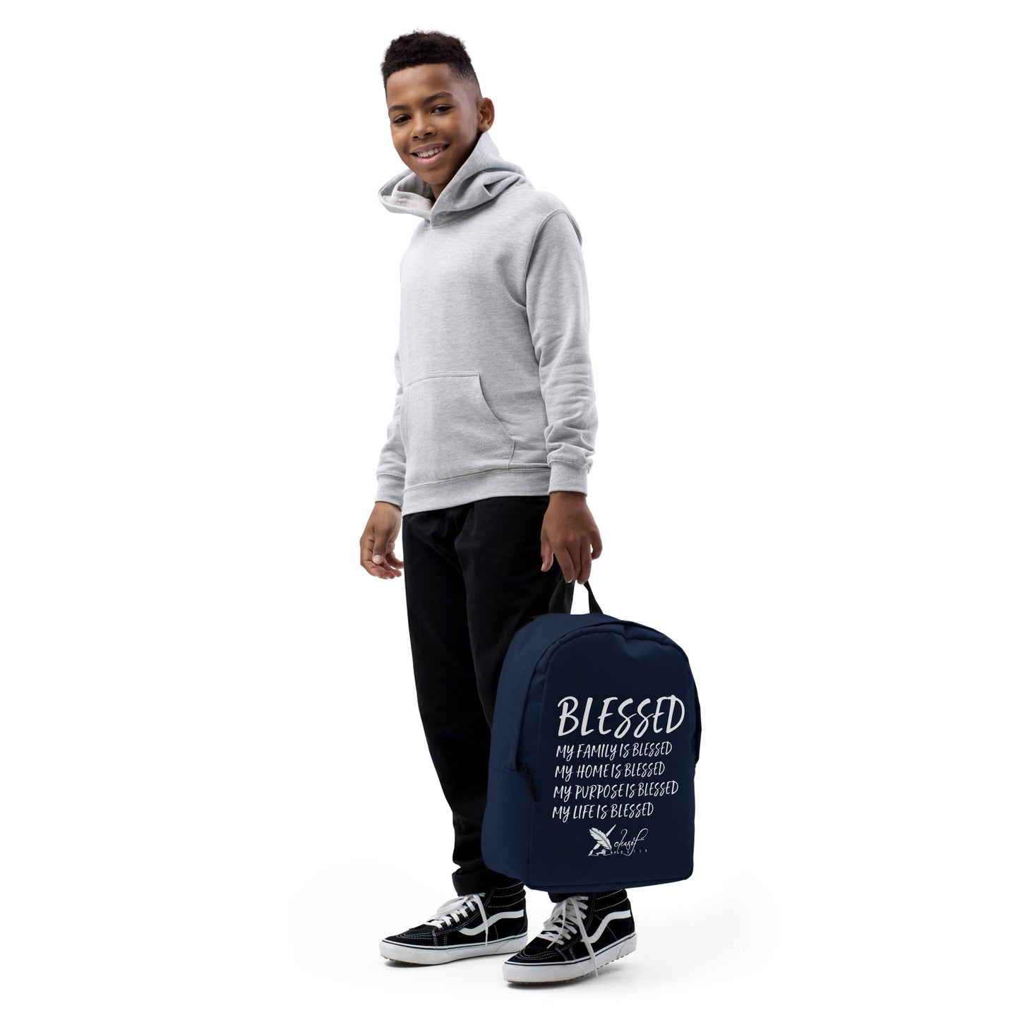 BLESSED BY XCLUSIF POETIX NAVY & WHITE Minimalist Backpack