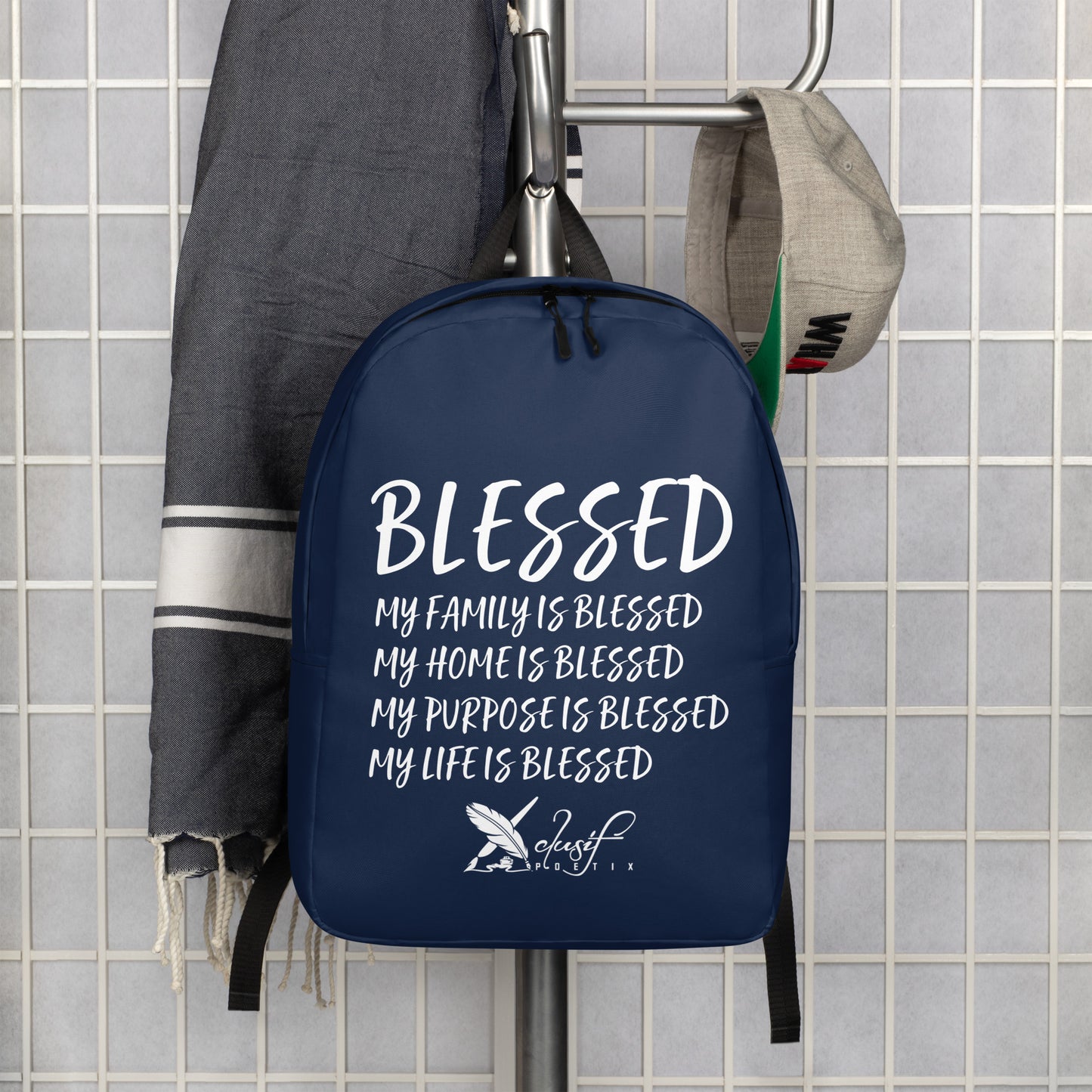 BLESSED BY XCLUSIF POETIX NAVY & WHITE Minimalist Backpack