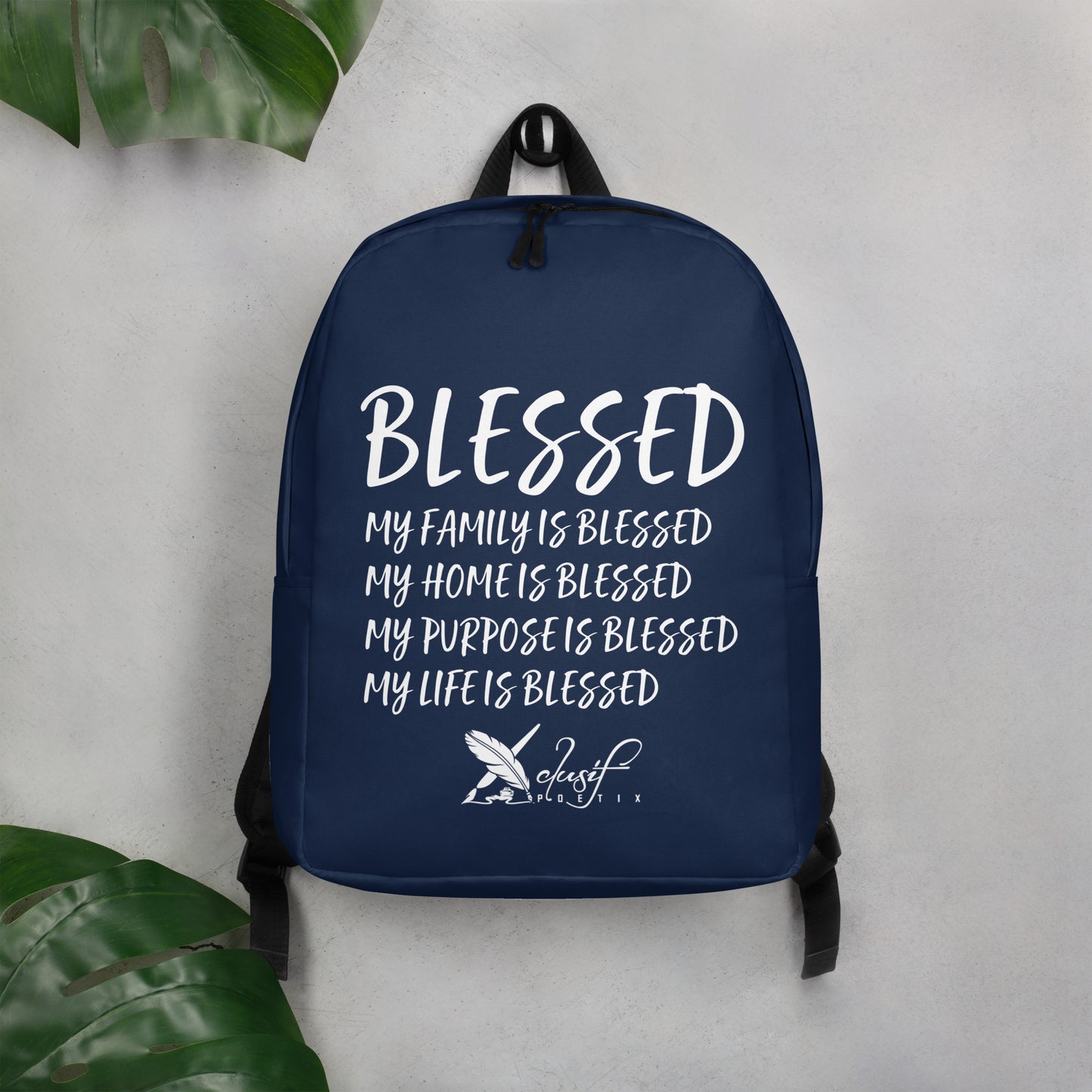 BLESSED BY XCLUSIF POETIX NAVY & WHITE Minimalist Backpack