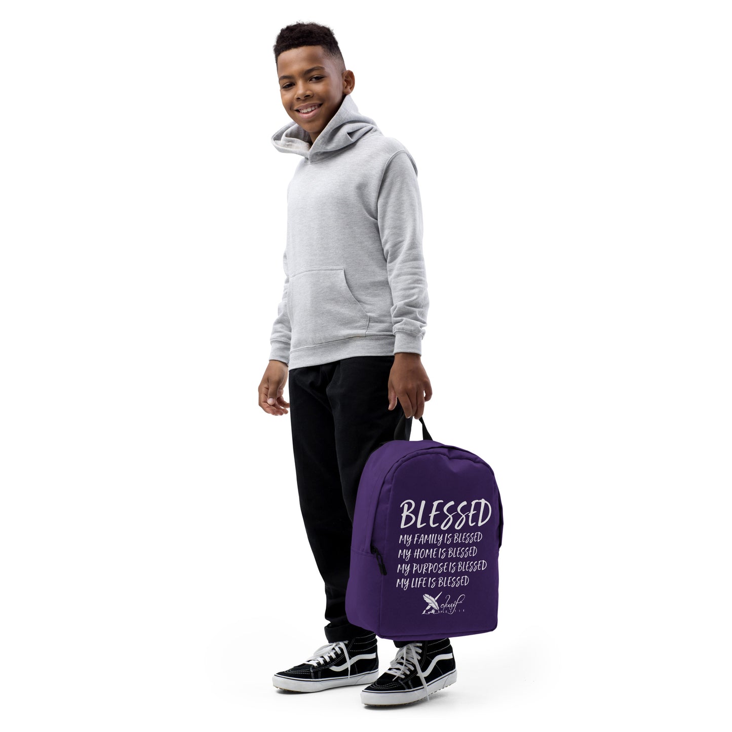 BLESSED BY XCLUSIF POETIX PURPLE & WHITE Minimalist Backpack