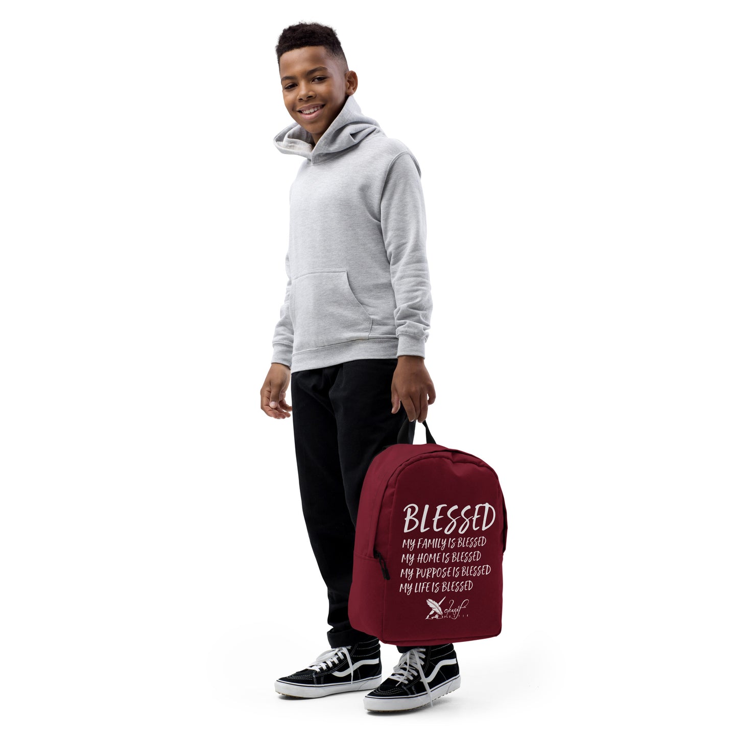 BLESSED BY XCLUSIF POETIX BURGUNDY & WHITE Minimalist Backpack