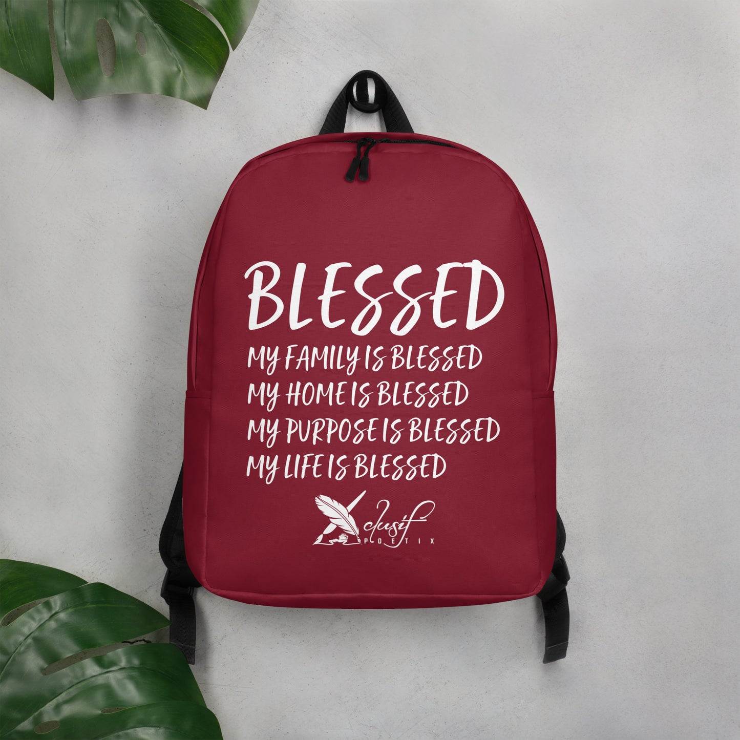 BLESSED BY XCLUSIF POETIX BURGUNDY & WHITE Minimalist Backpack