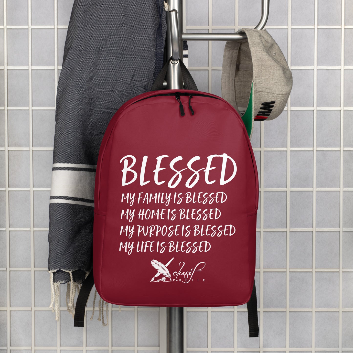 BLESSED BY XCLUSIF POETIX BURGUNDY & WHITE Minimalist Backpack