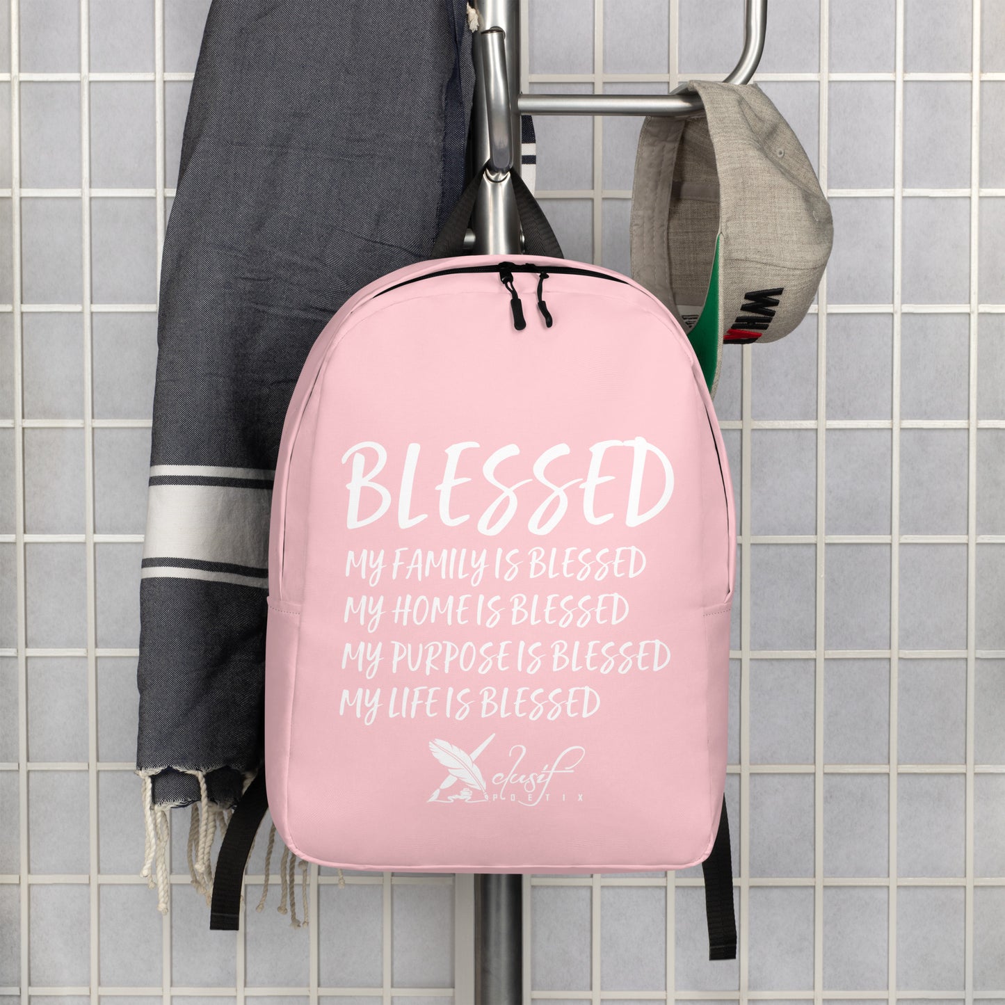 BLESSED BY XCLUSIF POETIX PINK & WHITE Minimalist Backpack