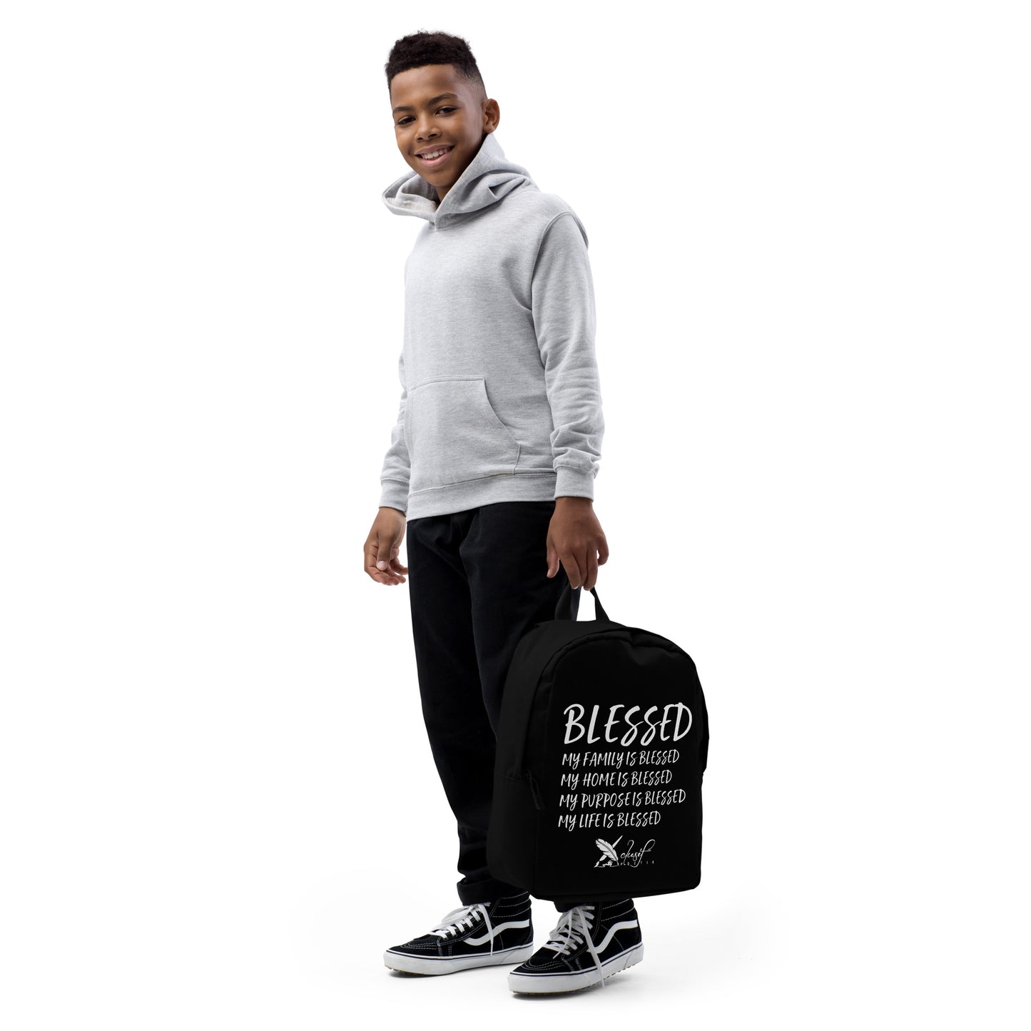 BLESSED BY XCLUSIF POETIX BLACK & WHITE Minimalist Backpack