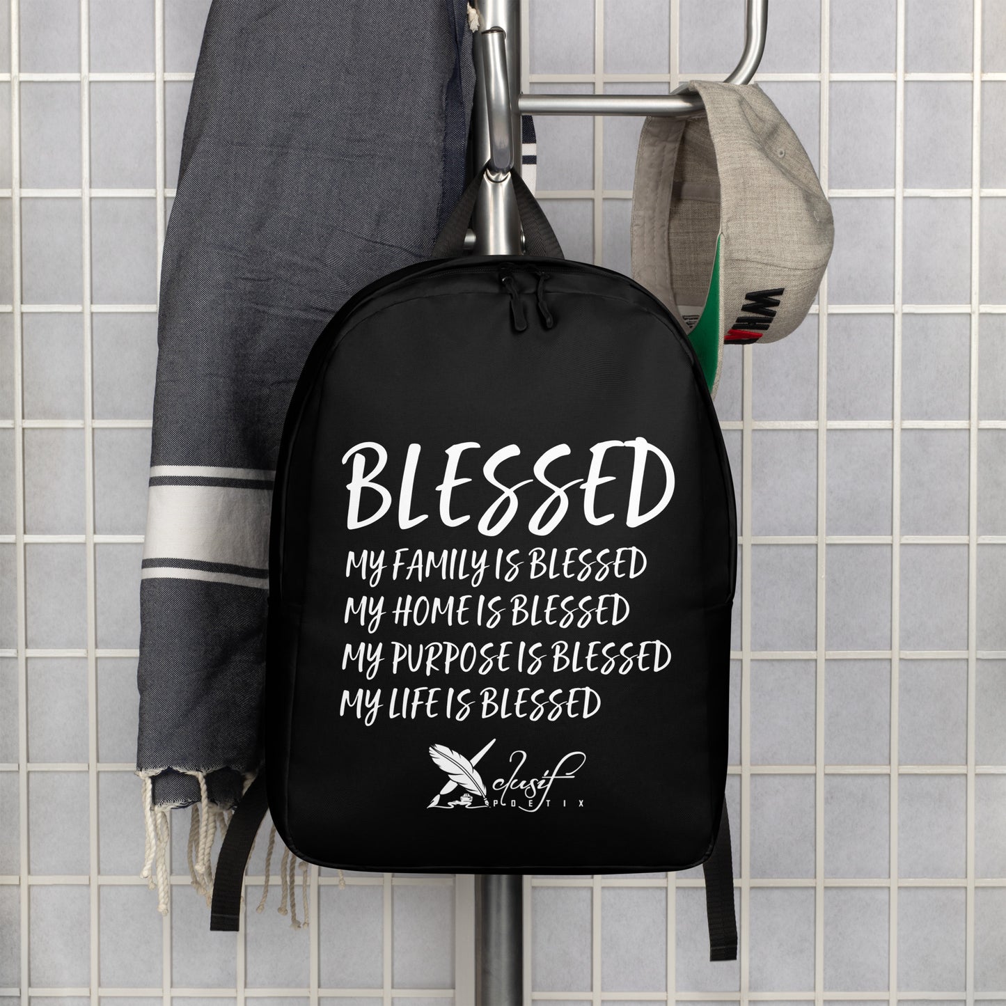 BLESSED BY XCLUSIF POETIX BLACK & WHITE Minimalist Backpack