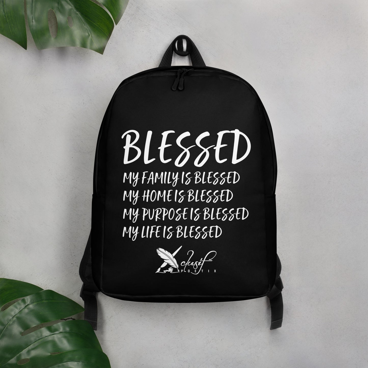 BLESSED BY XCLUSIF POETIX BLACK & WHITE Minimalist Backpack