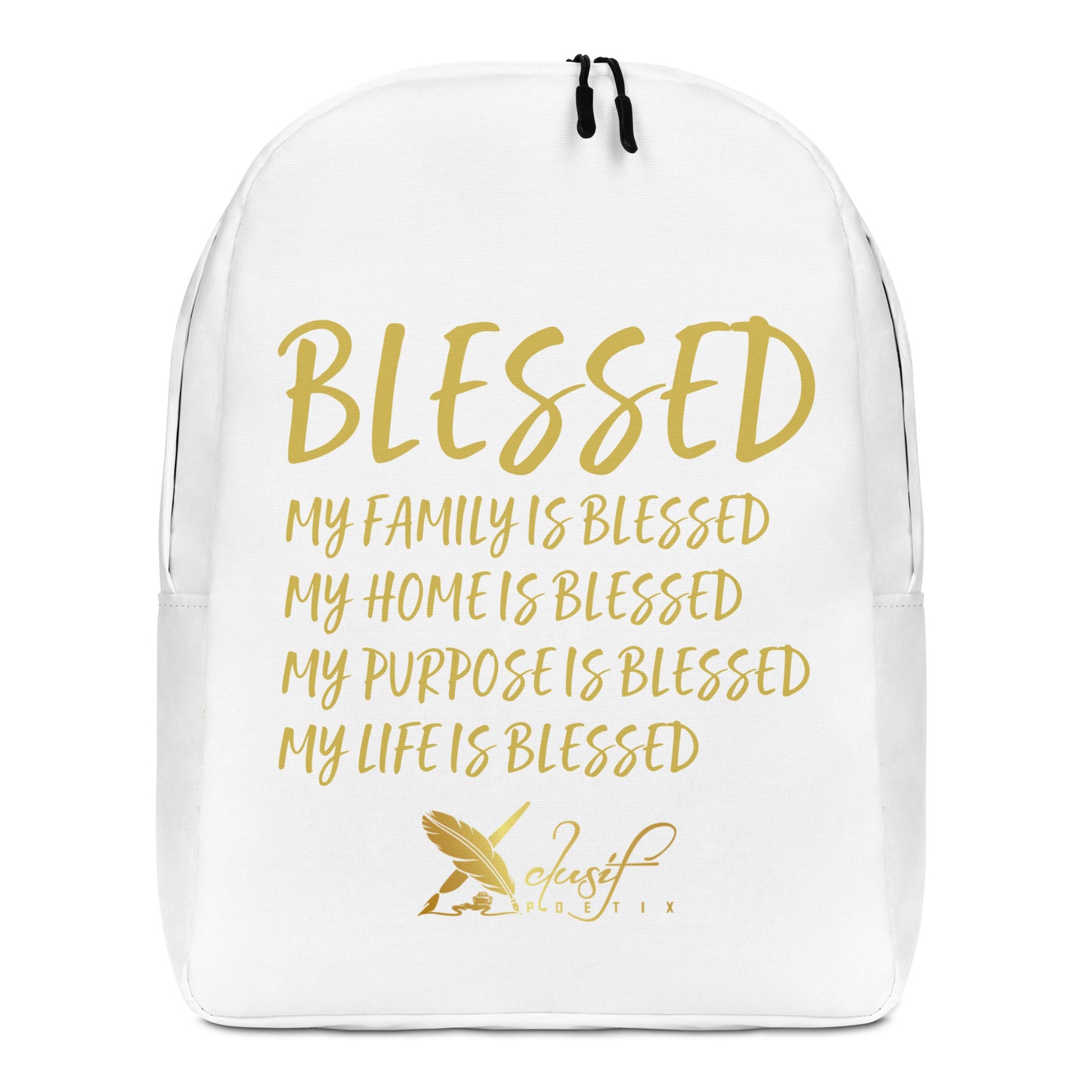 BLESSED BY XCLUSIF POETIX WHITE & GOLD Minimalist Backpack