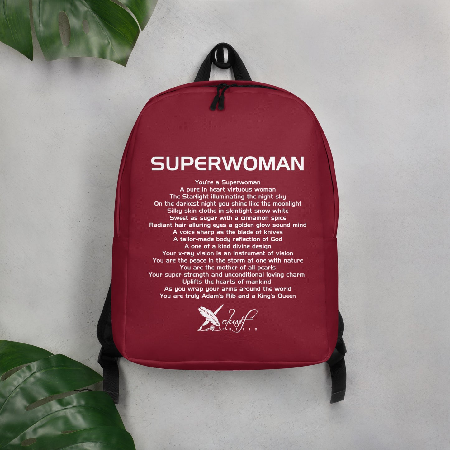 SUPERWOMAN BY XCLUSIF POETIX BURGUNDY & WHITE Minimalist Backpack