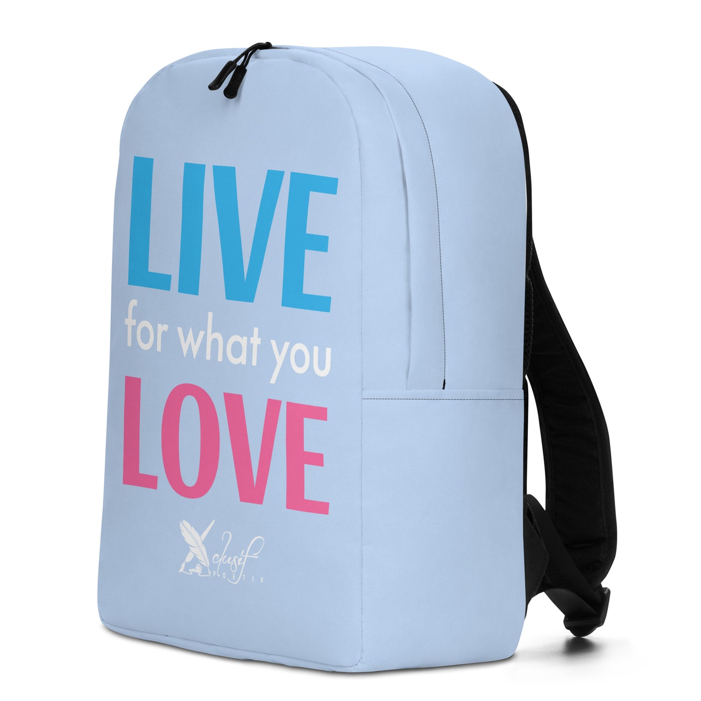 "LIVE FOR WHAT YOU LOVE" BY XCLUSIF POETIX LIGHT BLUE Minimalist Backpack