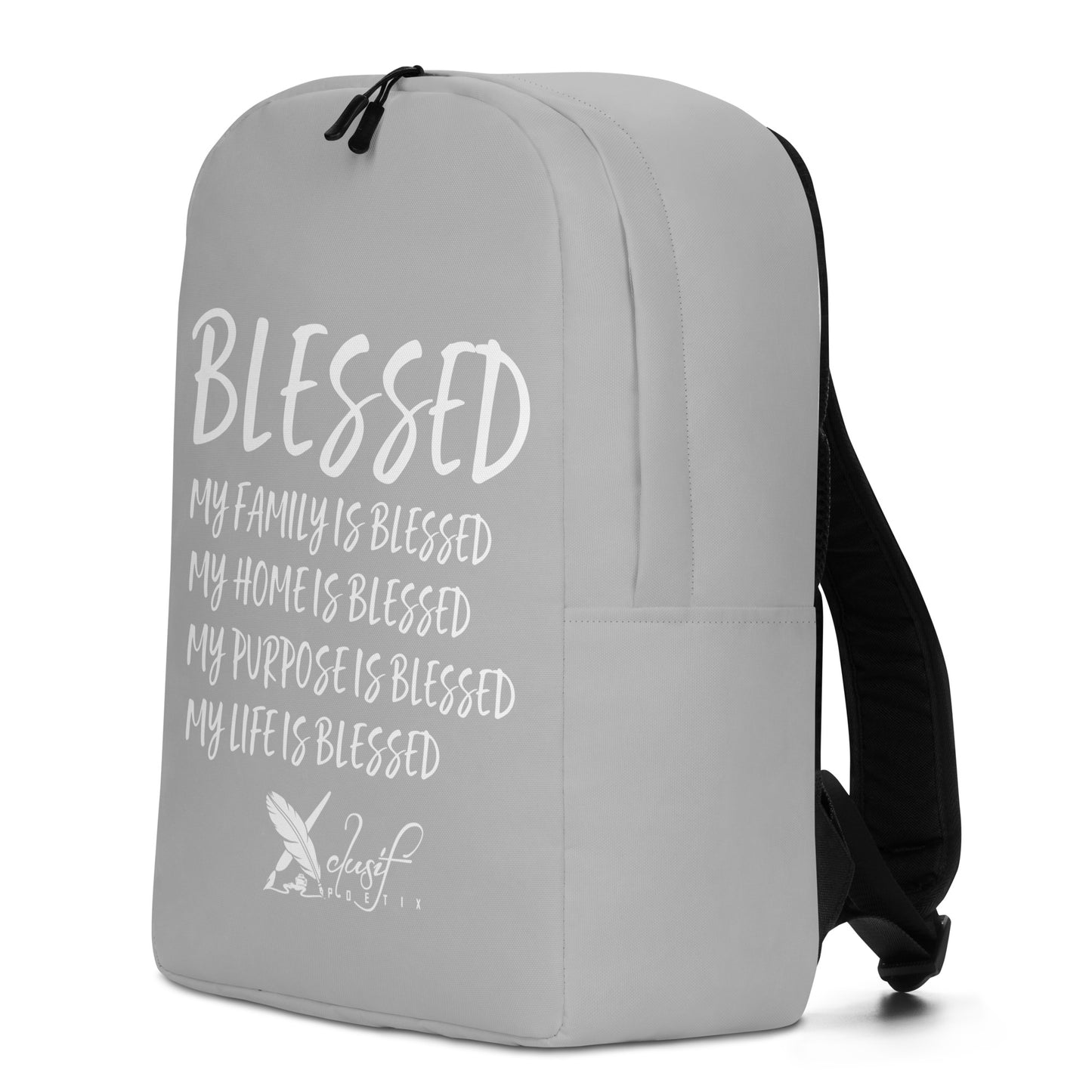 BLESSED BY XCLUSIF POETIX SILVER & WHITE Minimalist Backpack