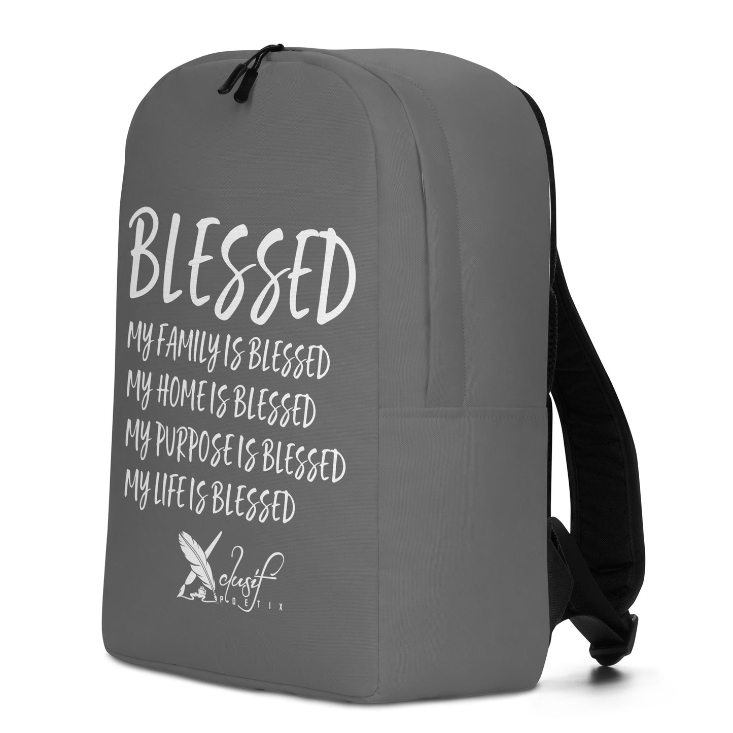 BLESSED BY XCLUSIF POETIX GREY & WHITE Minimalist Backpack