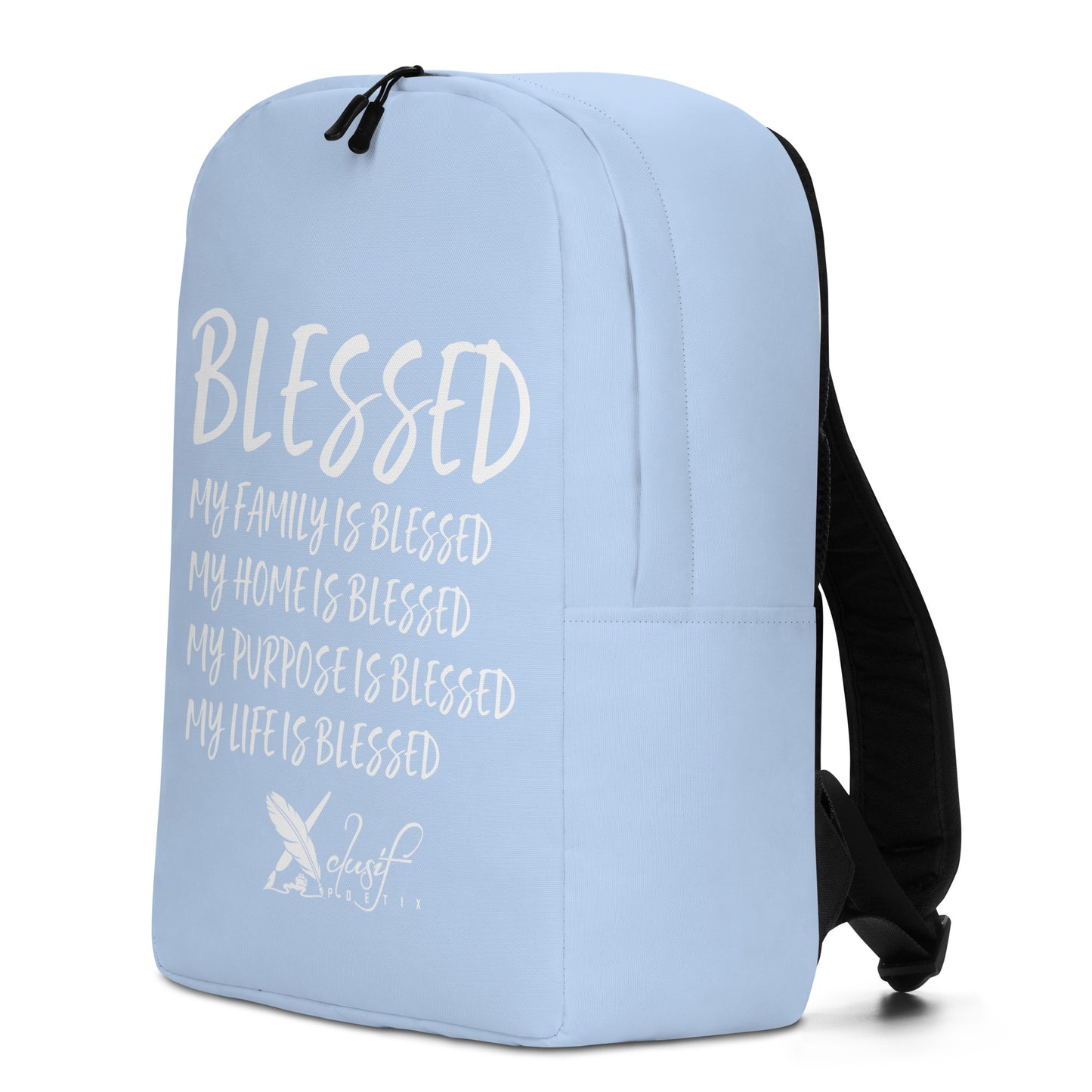 BLESSED BY XCLUSIF POETIX LIGHT BLUE & WHITE Minimalist Backpack