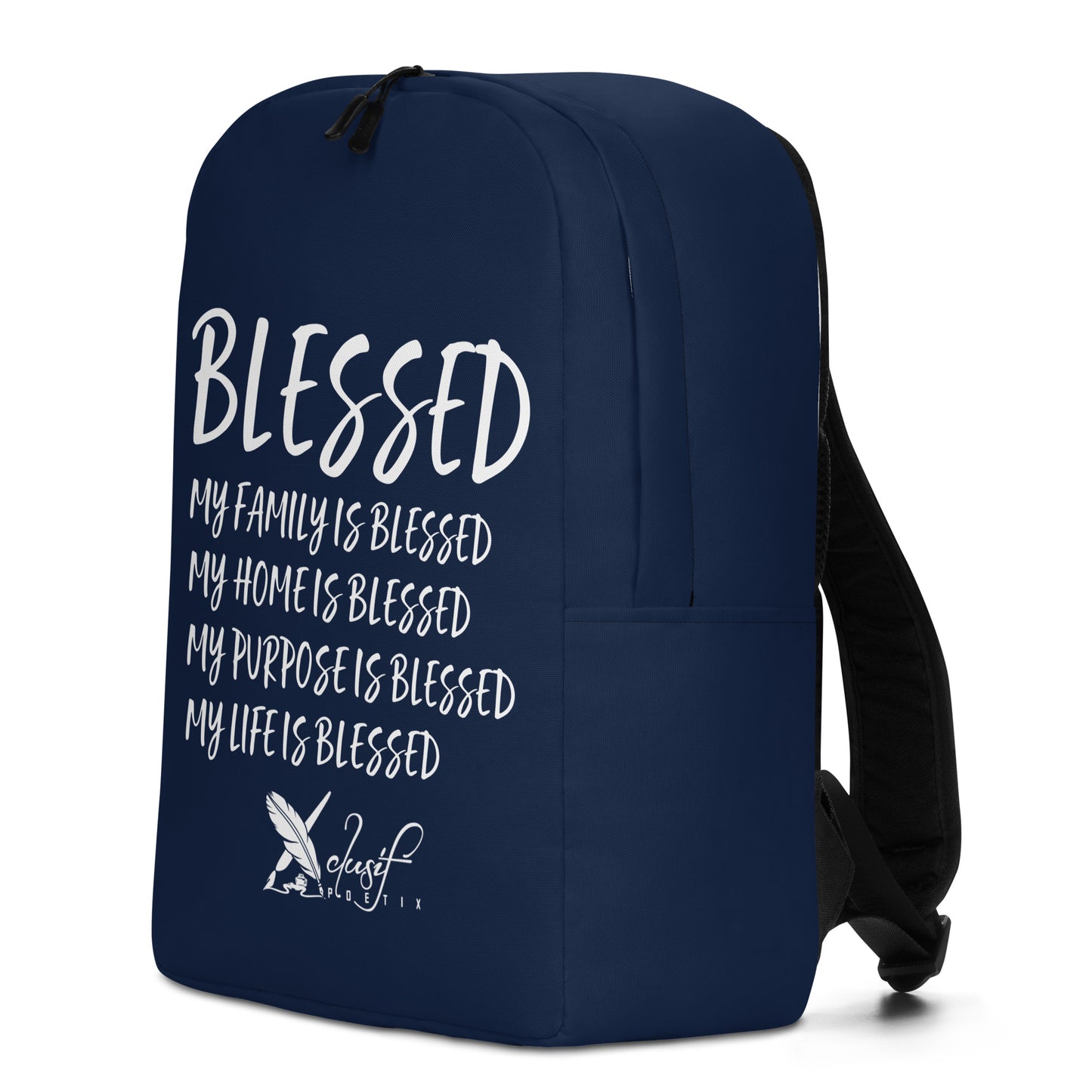 BLESSED BY XCLUSIF POETIX NAVY & WHITE Minimalist Backpack