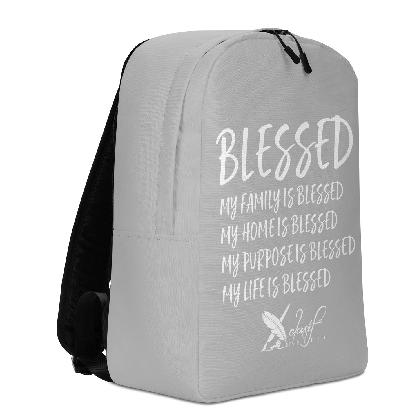 BLESSED BY XCLUSIF POETIX SILVER & WHITE Minimalist Backpack