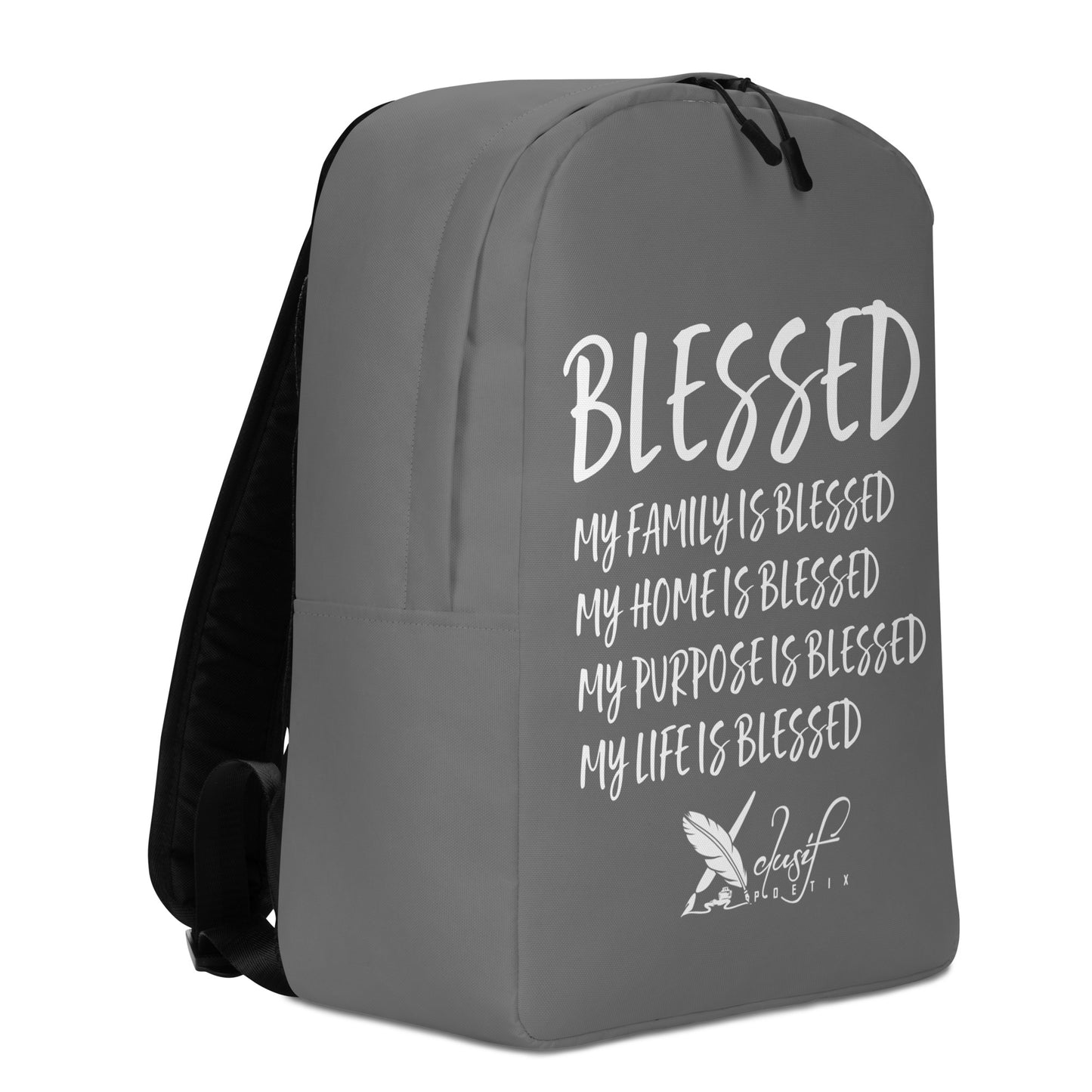 BLESSED BY XCLUSIF POETIX GREY & WHITE Minimalist Backpack