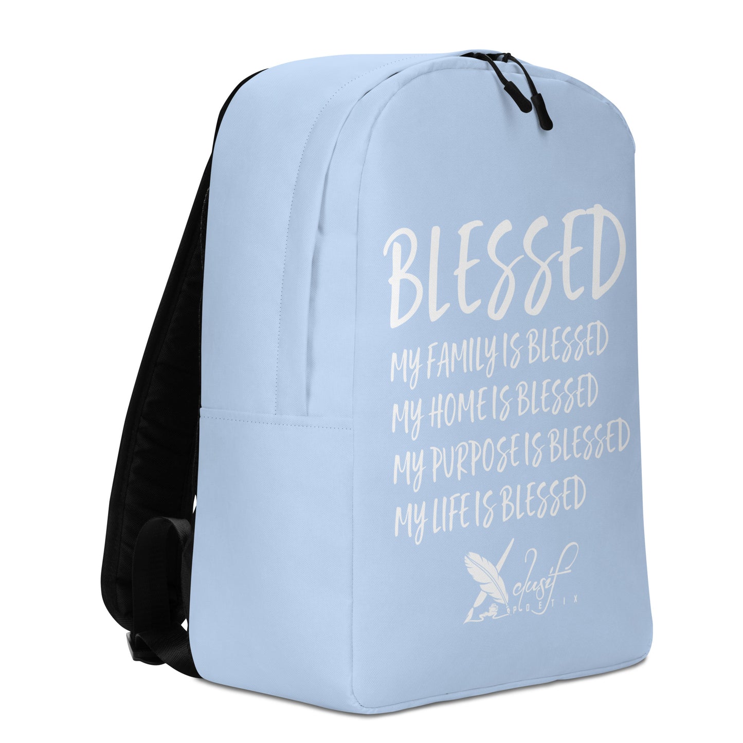 BLESSED BY XCLUSIF POETIX LIGHT BLUE & WHITE Minimalist Backpack