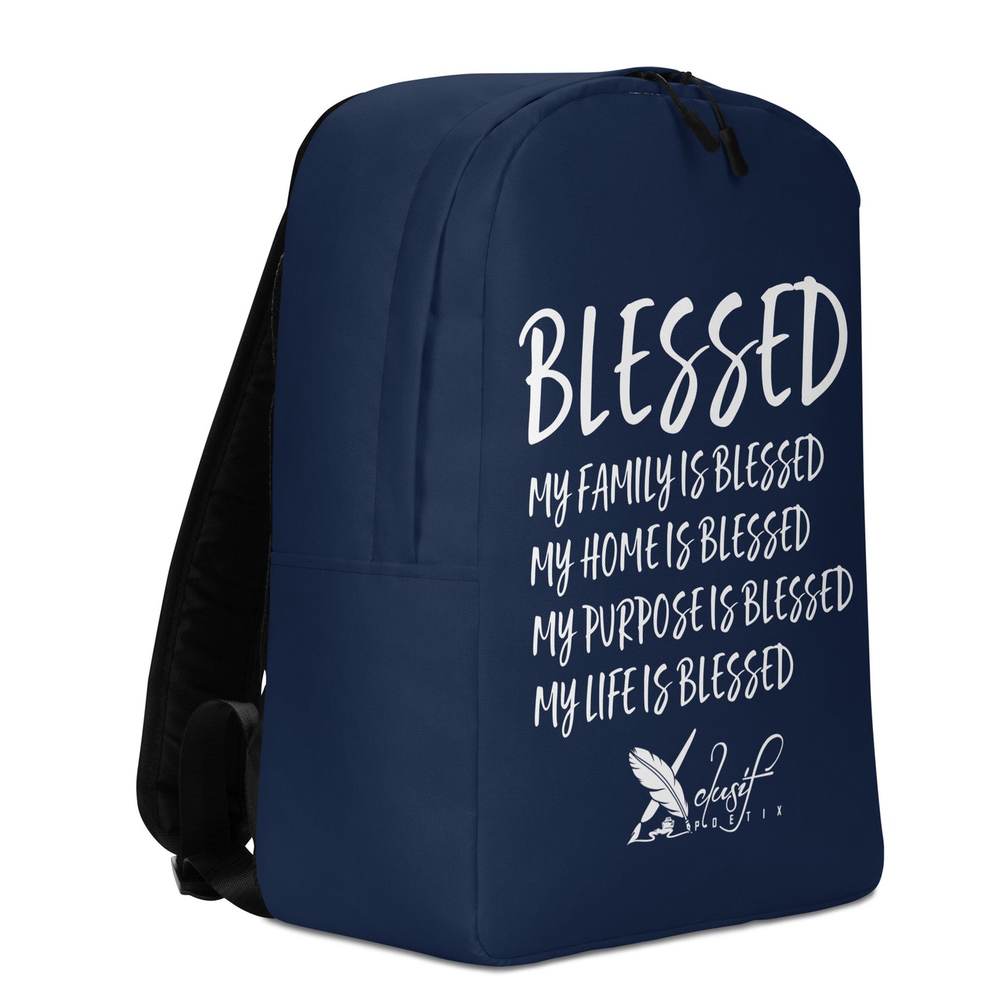 BLESSED BY XCLUSIF POETIX NAVY & WHITE Minimalist Backpack