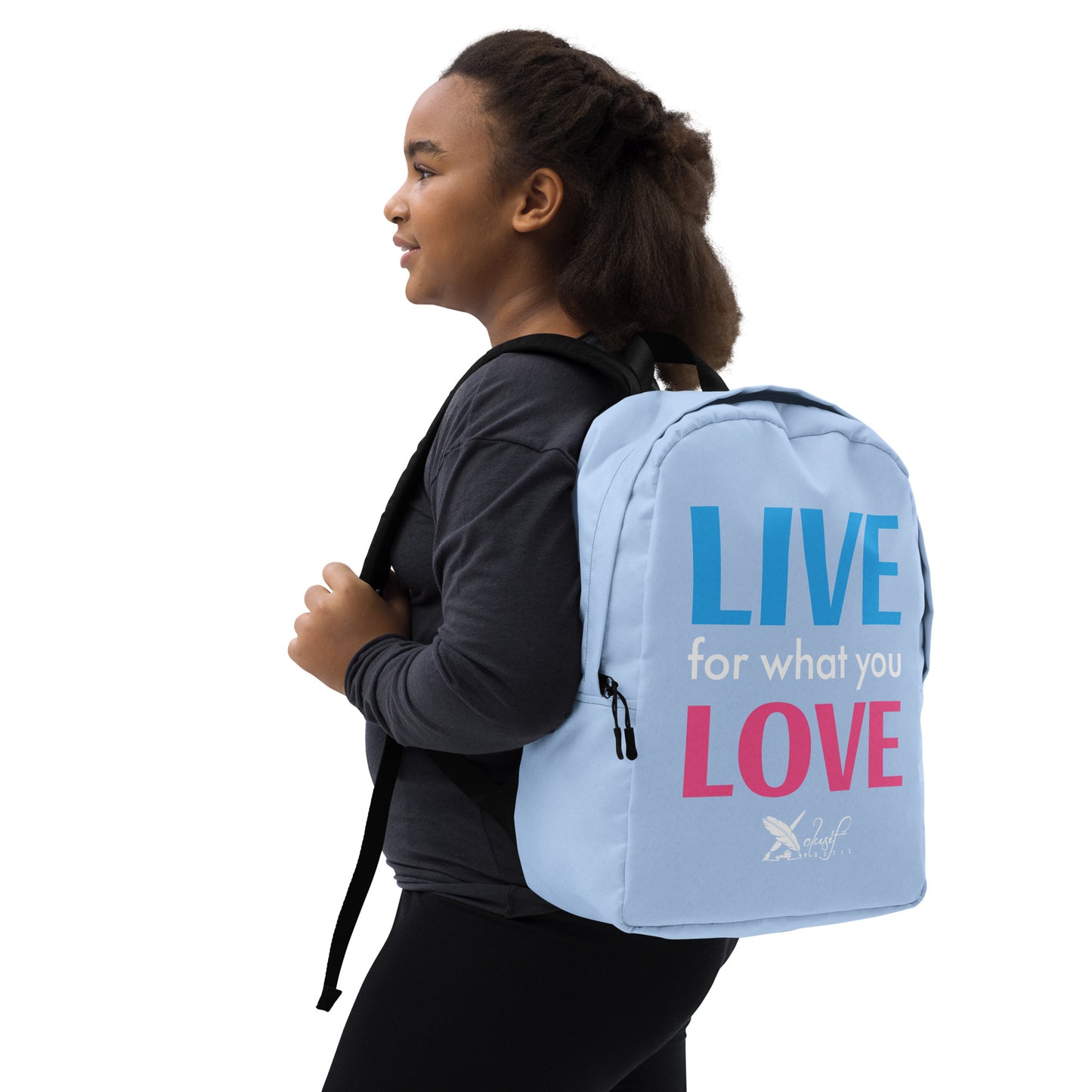 "LIVE FOR WHAT YOU LOVE" BY XCLUSIF POETIX LIGHT BLUE Minimalist Backpack