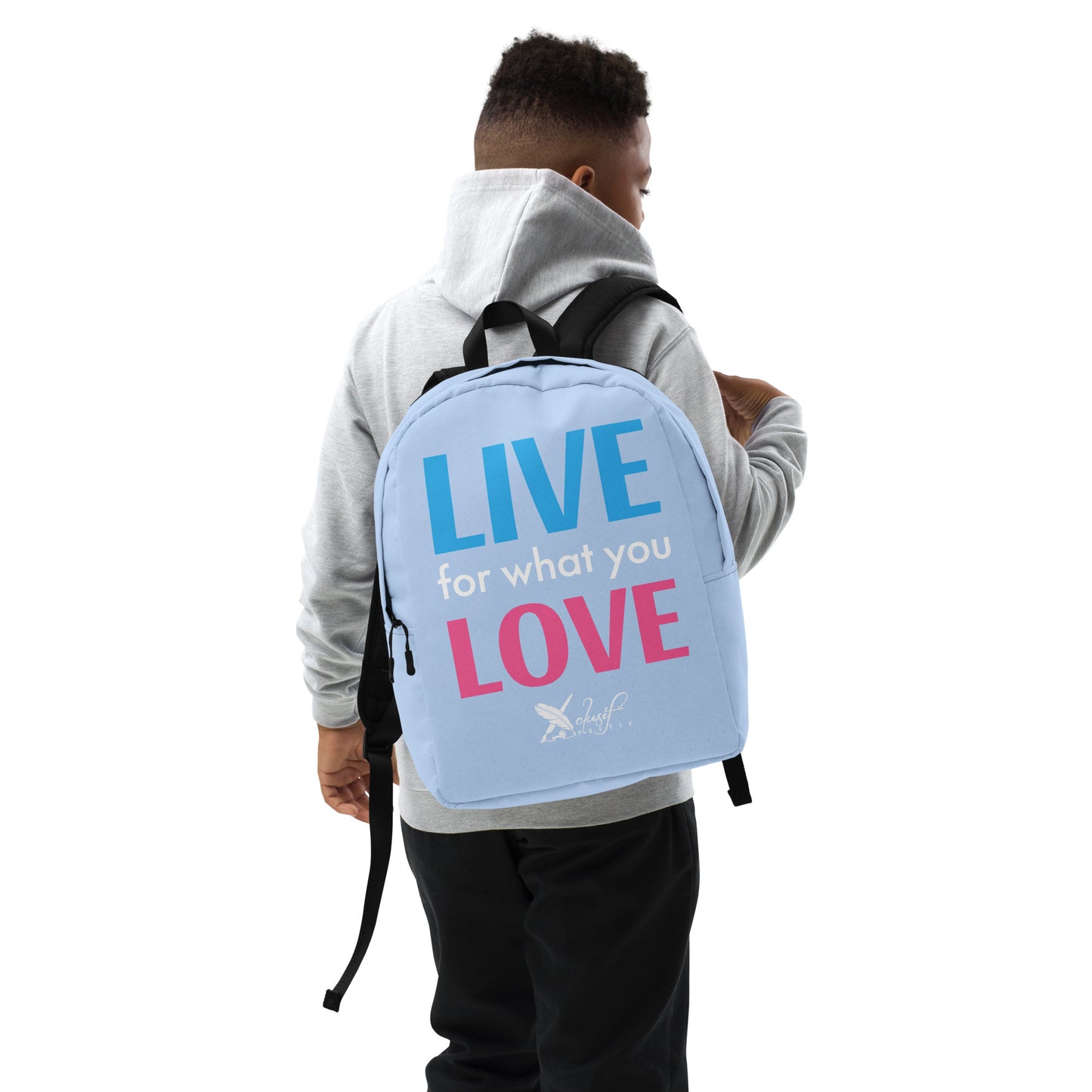 "LIVE FOR WHAT YOU LOVE" BY XCLUSIF POETIX LIGHT BLUE Minimalist Backpack