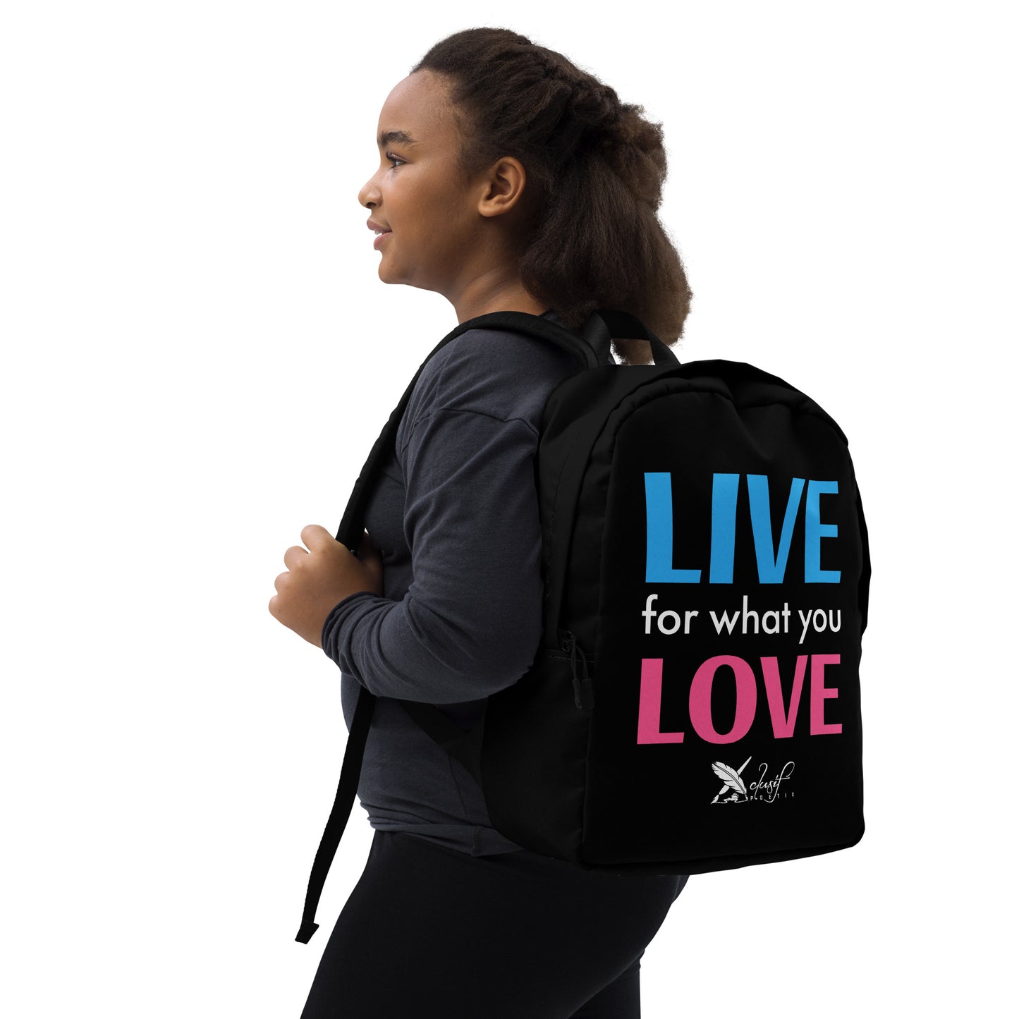 "LIVE FOR WHAT YOU LOVE" BY XCLUSIF POETIX BLACK Minimalist Backpack