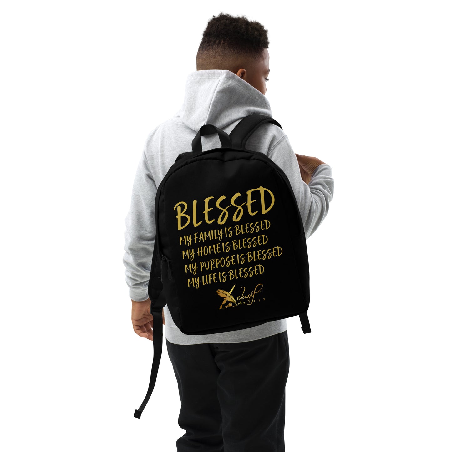 BLESSED BY XCLUSIF POETIX BLACK & GOLD Minimalist Backpack