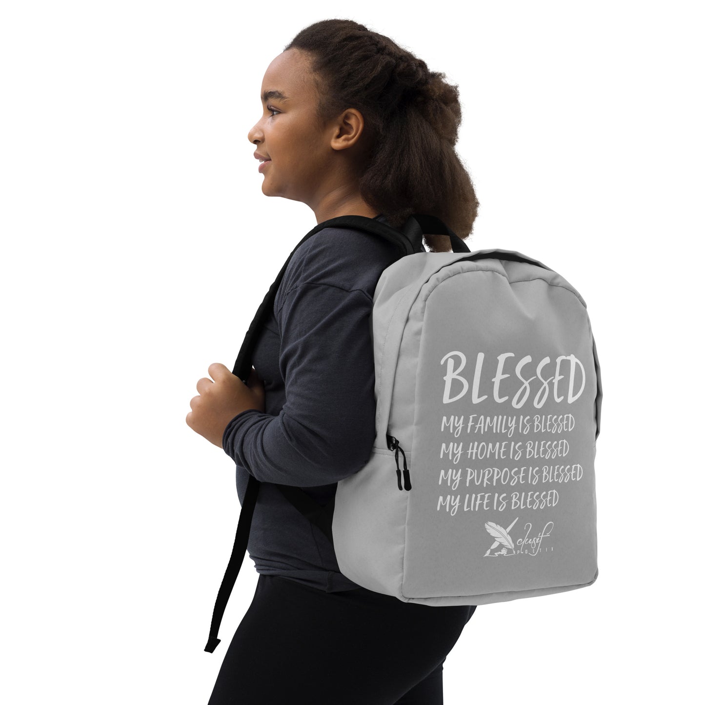 BLESSED BY XCLUSIF POETIX SILVER & WHITE Minimalist Backpack